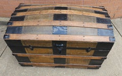 Early 20th C. American Dome Top Metal, Wood and Leather Steamer's Trunk