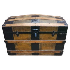 Early 20th C. American Dome Top Metal, Wood and Leather Steamer's Trunk