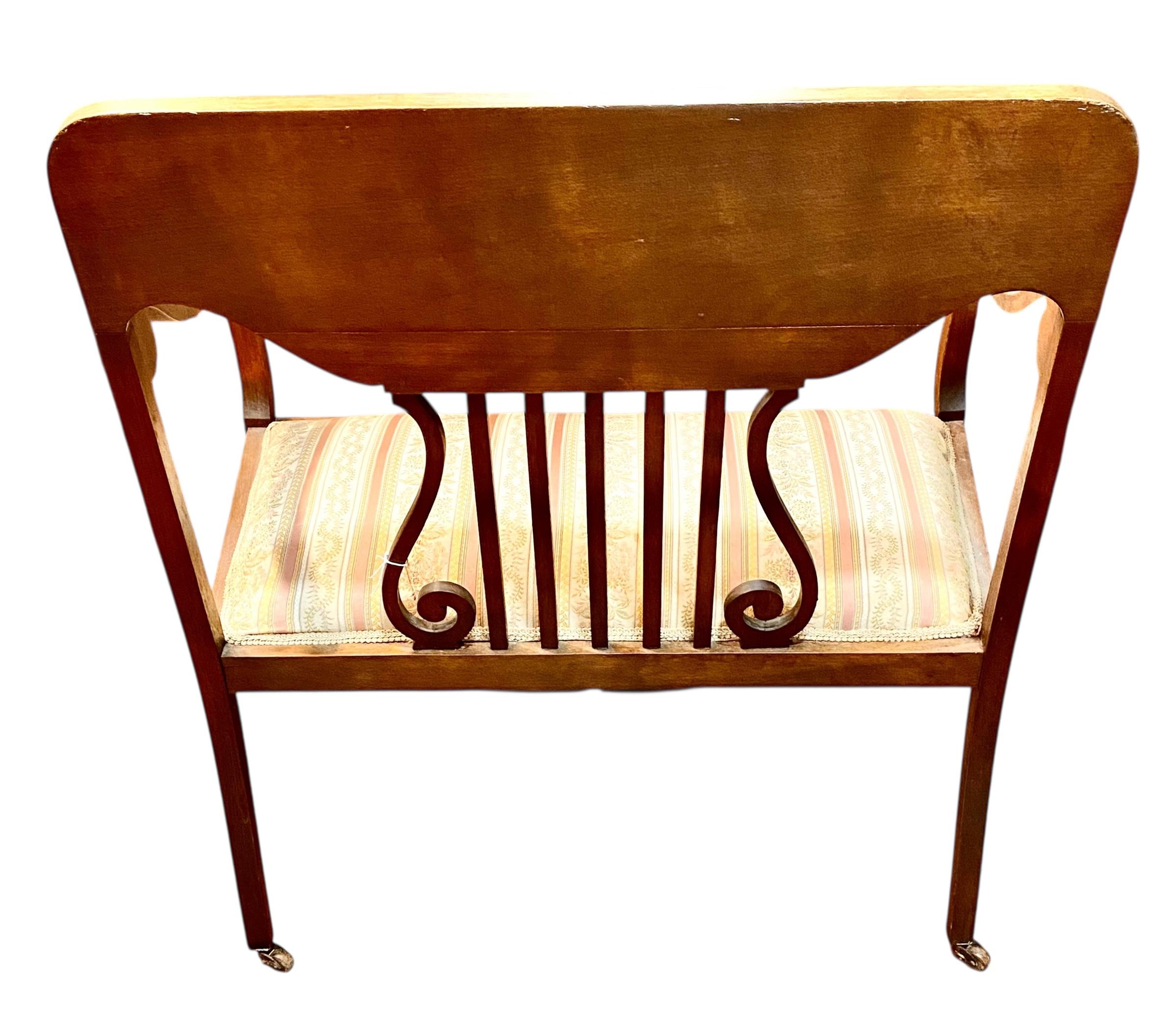 Early 20th C American Inlaid Mother Of Pearl Mahogany Art Nouveau Bench en vente 2