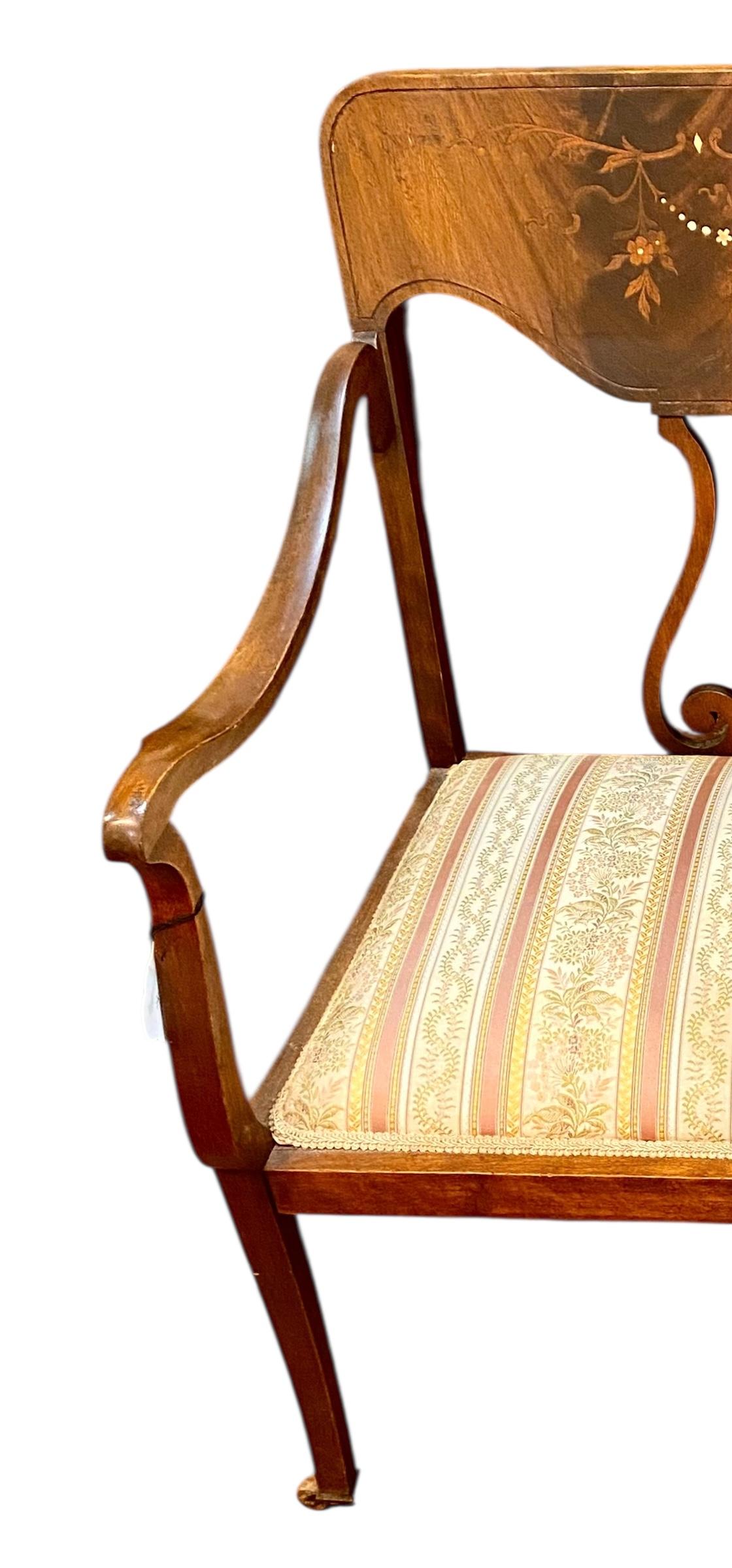 Early 20th C American Inlaid Mother Of Pearl Mahogany Art Nouveau Bench en vente 3