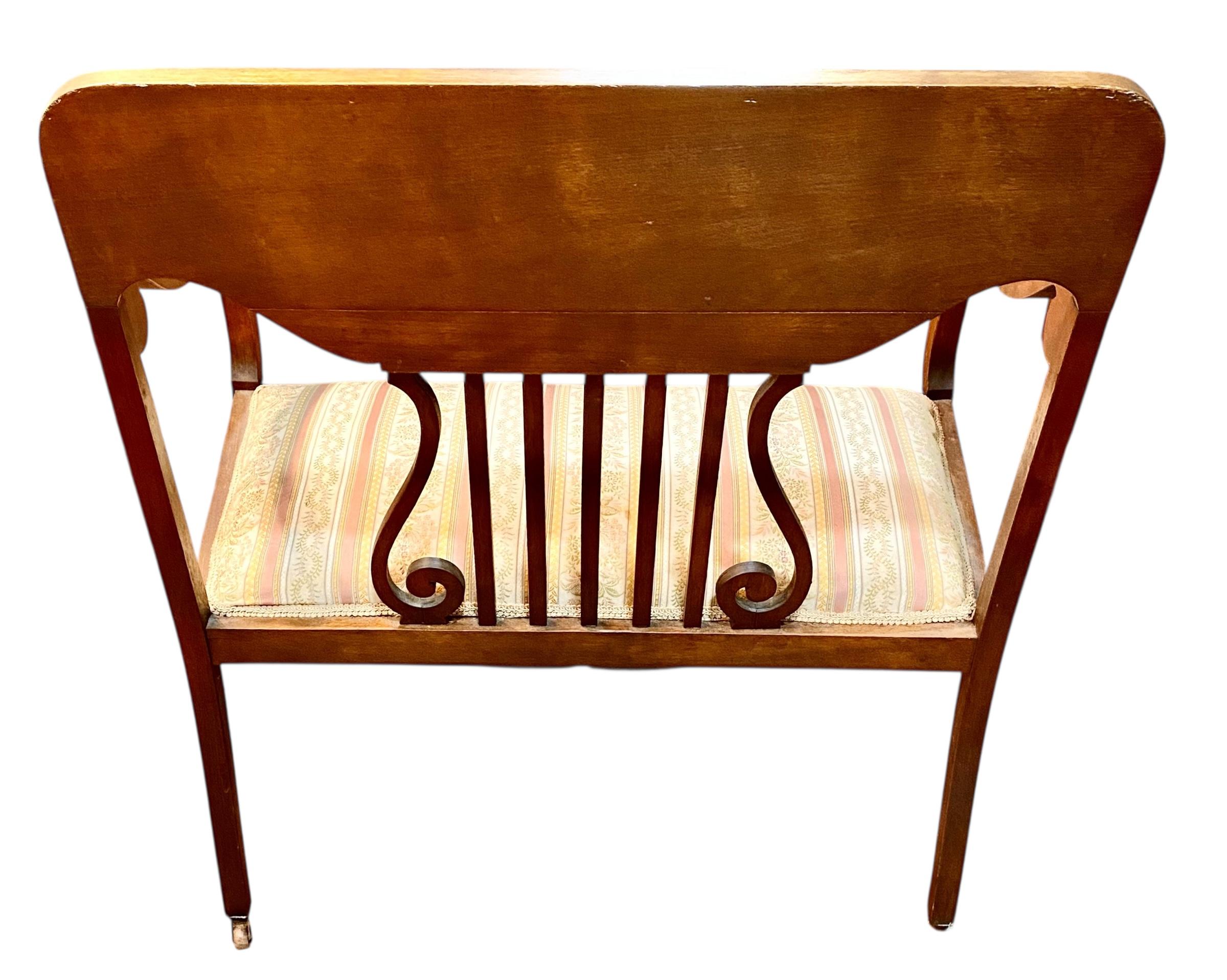 Early 20th C American Inlaid Mother Of Pearl Mahogany Art Nouveau Bench en vente 6