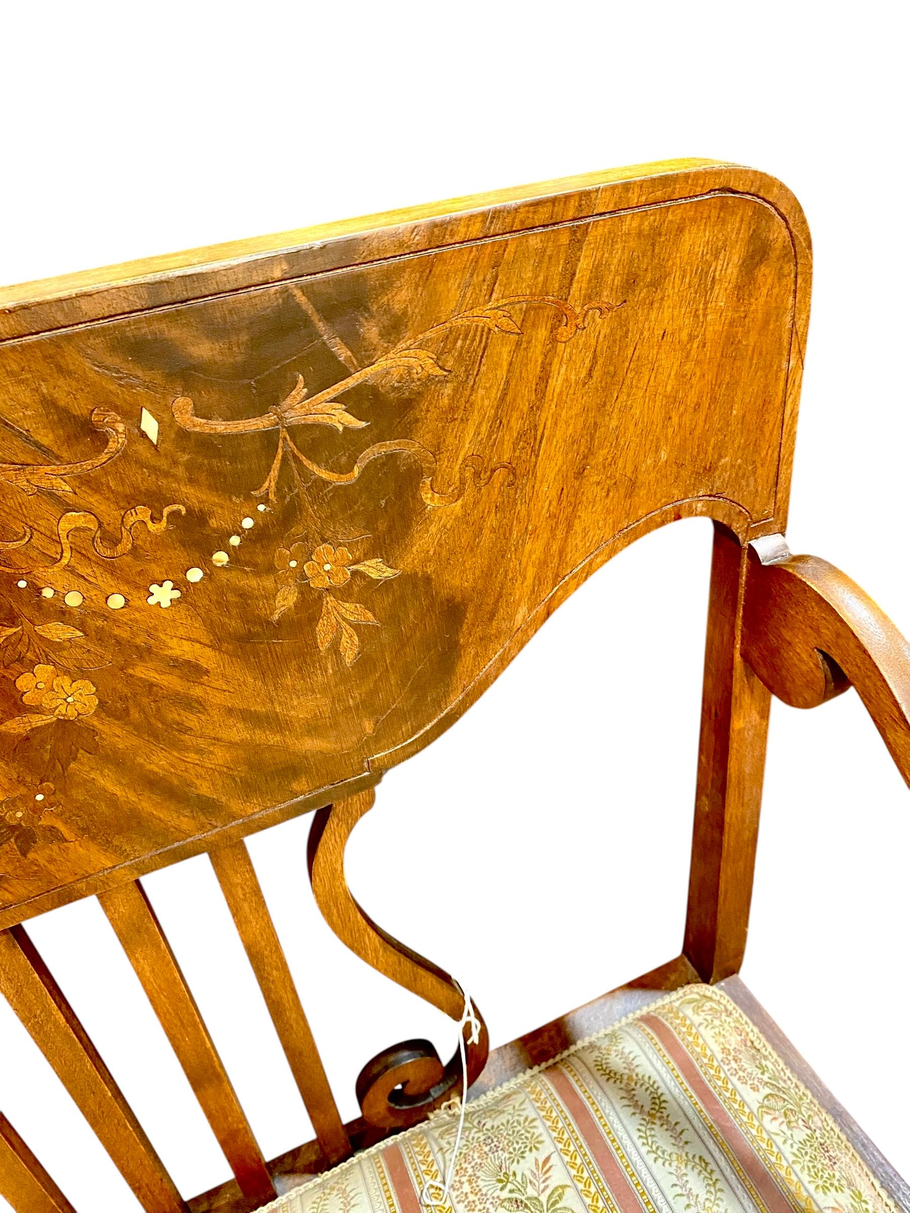 Art nouveau Early 20th C American Inlaid Mother Of Pearl Mahogany Art Nouveau Bench en vente