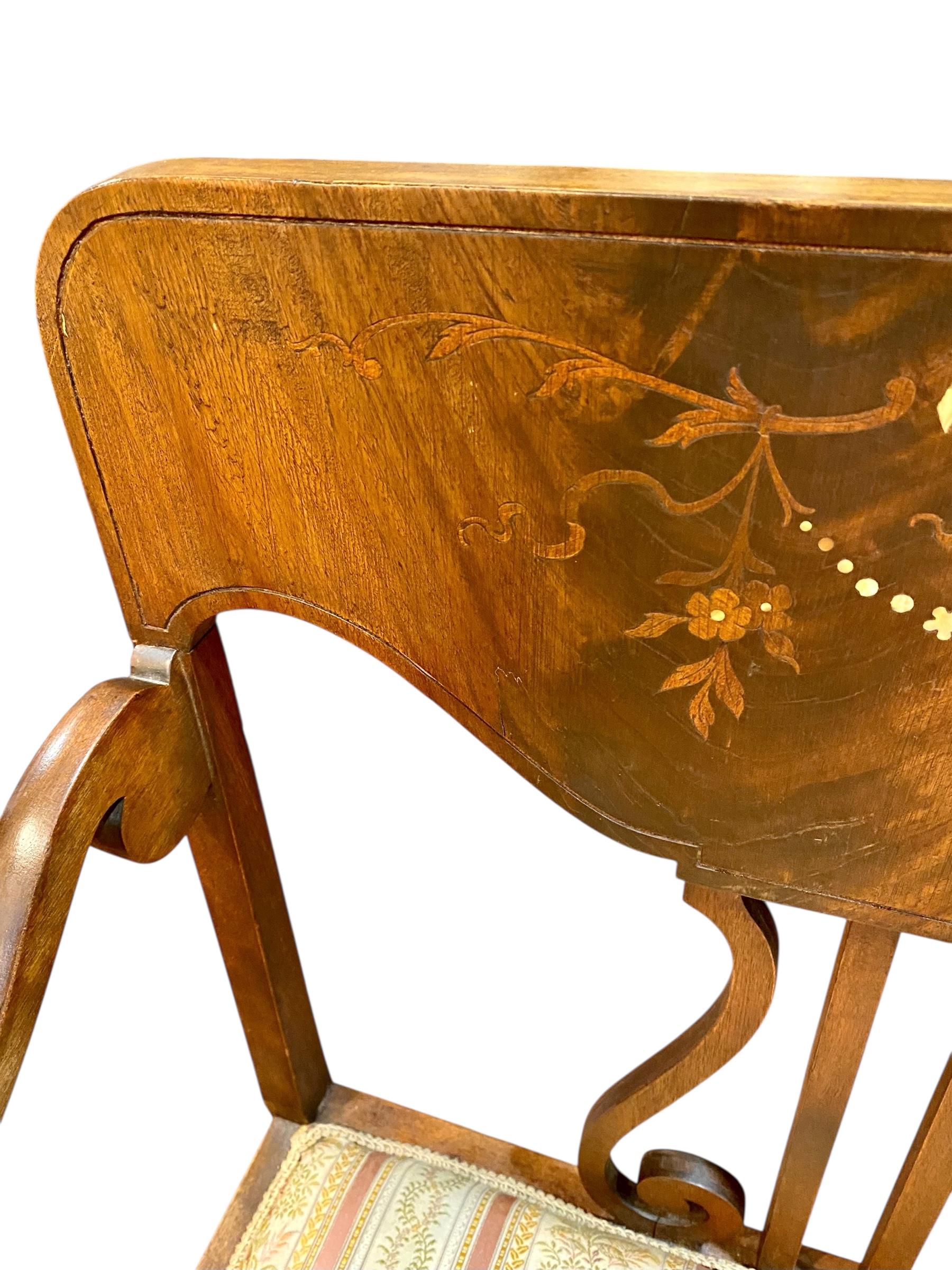 Américain Early 20th C American Inlaid Mother Of Pearl Mahogany Art Nouveau Bench en vente