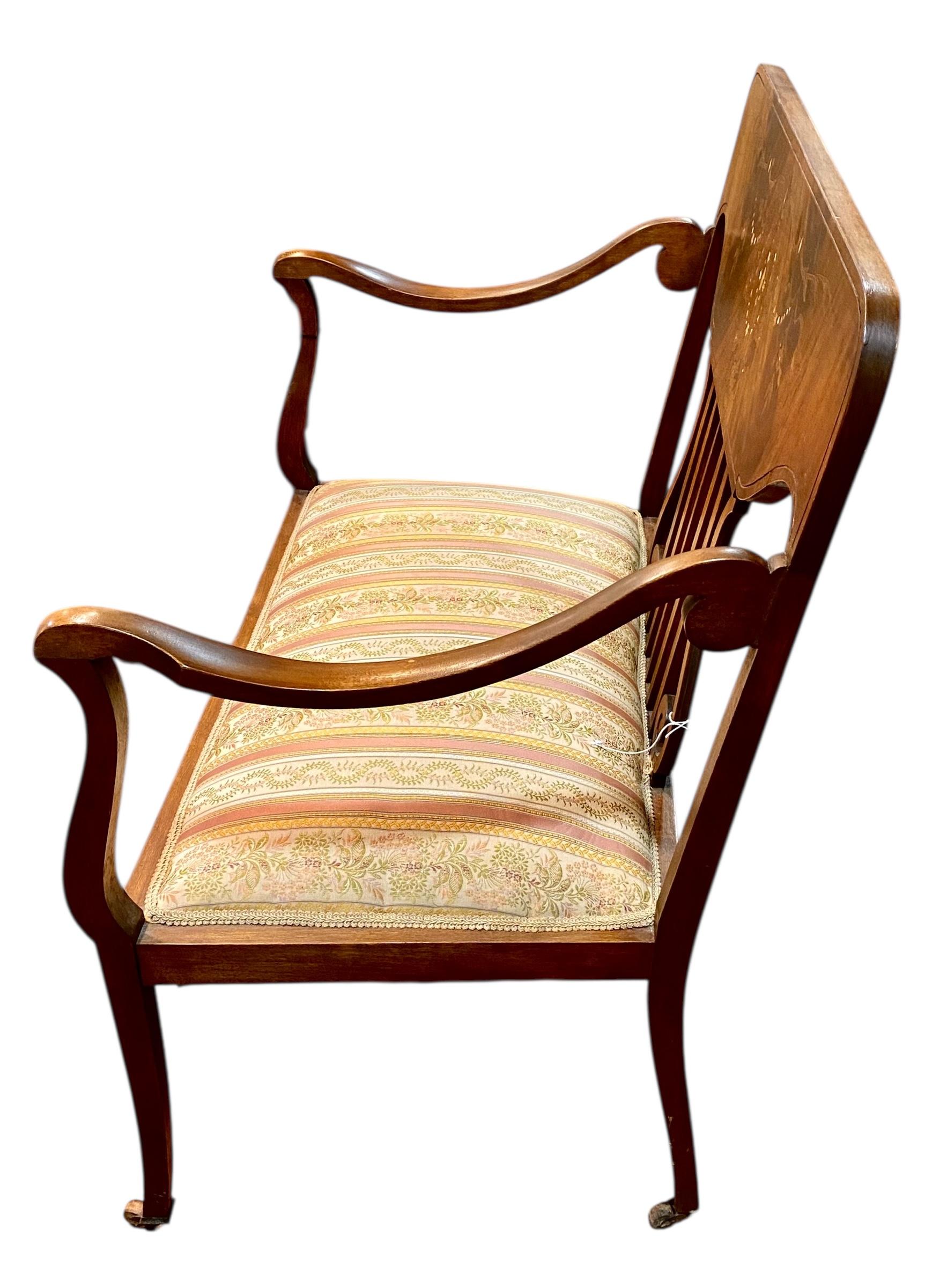 Laiton Early 20th C American Inlaid Mother Of Pearl Mahogany Art Nouveau Bench en vente