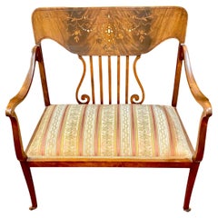 Banco Art Nouveau de caoba con incrustaciones de nácar americano de principios del siglo XX