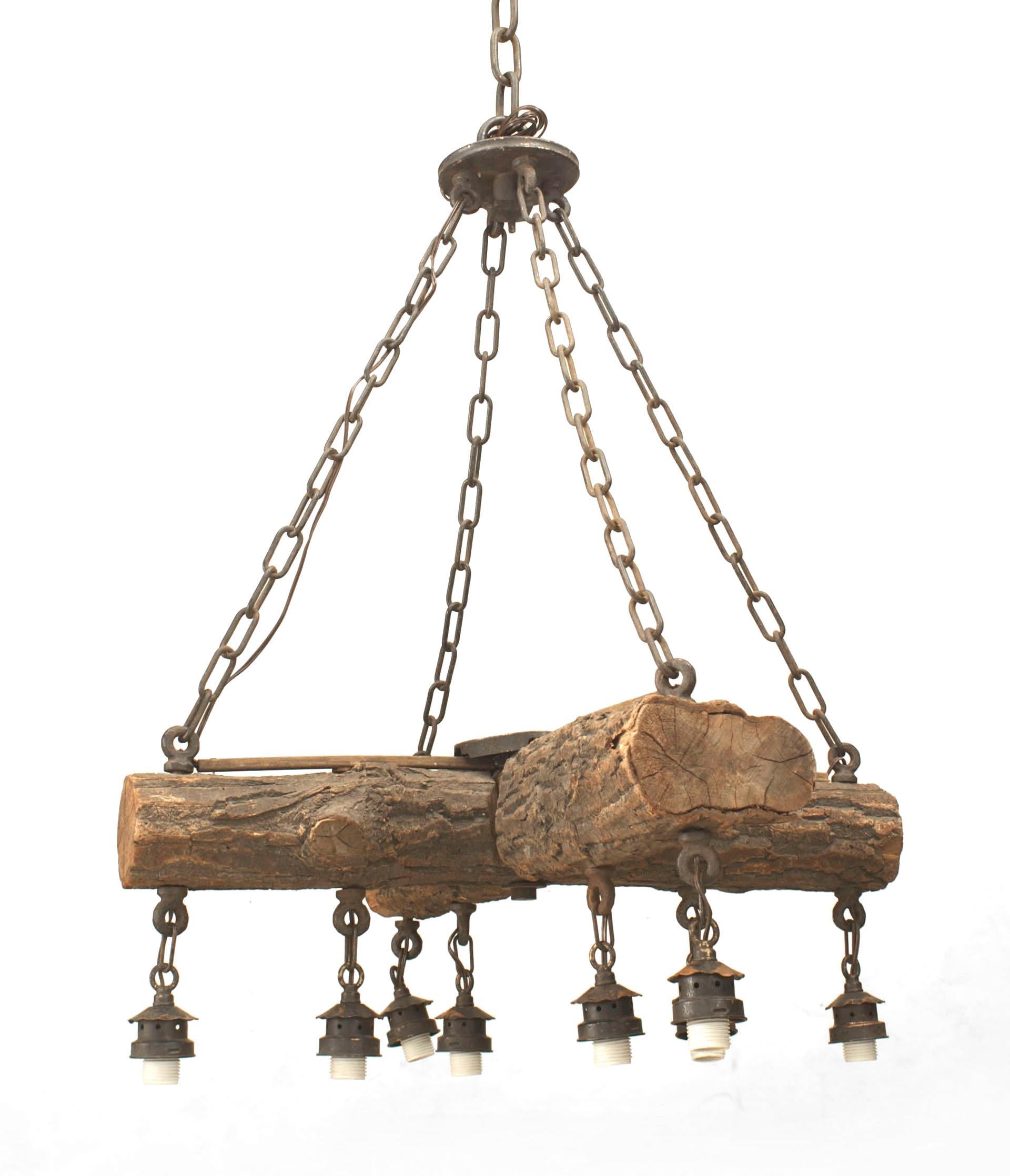 wood log chandelier