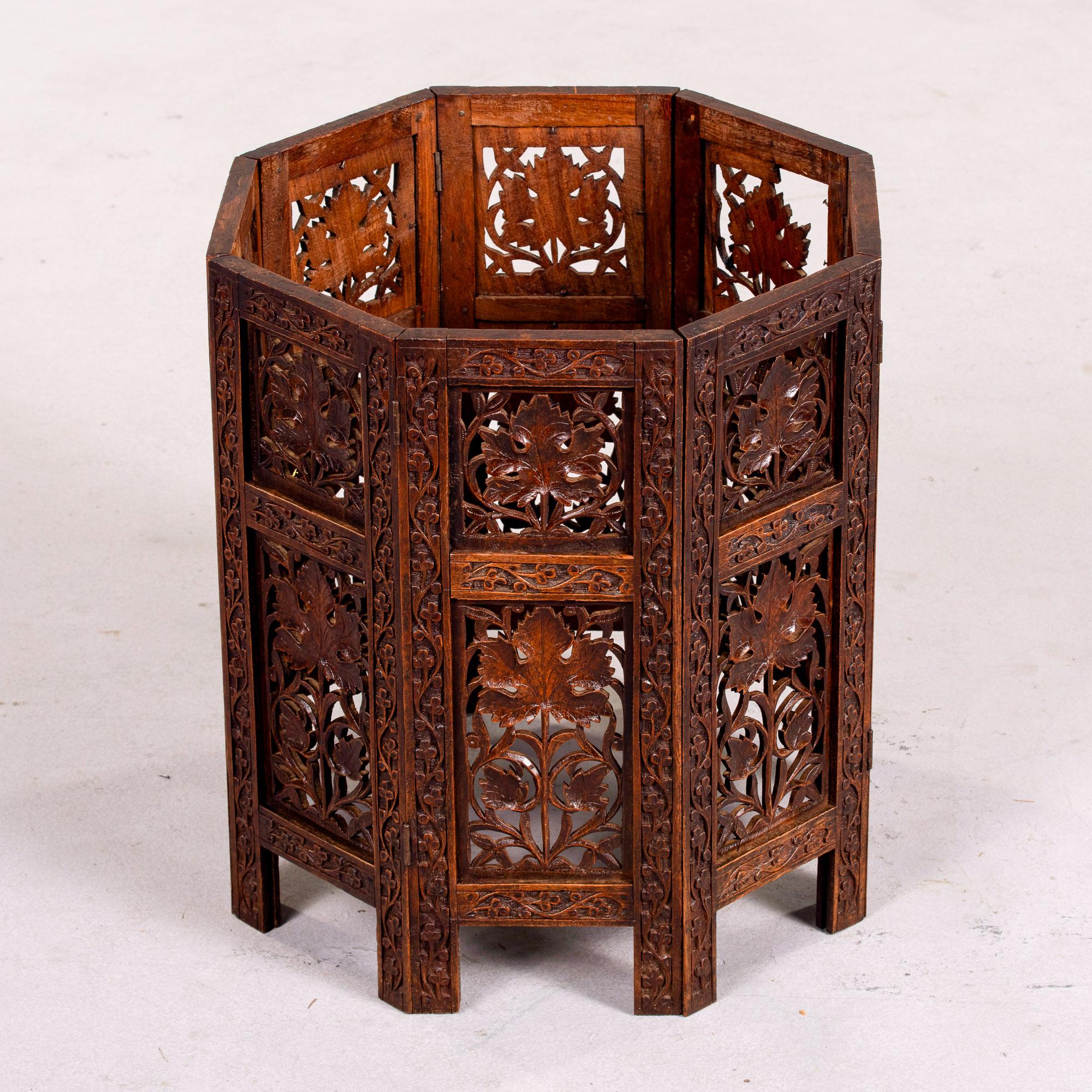 Early 20th C Anglo-Indian Folding Octagonal Table with Carved Grape Vines 6