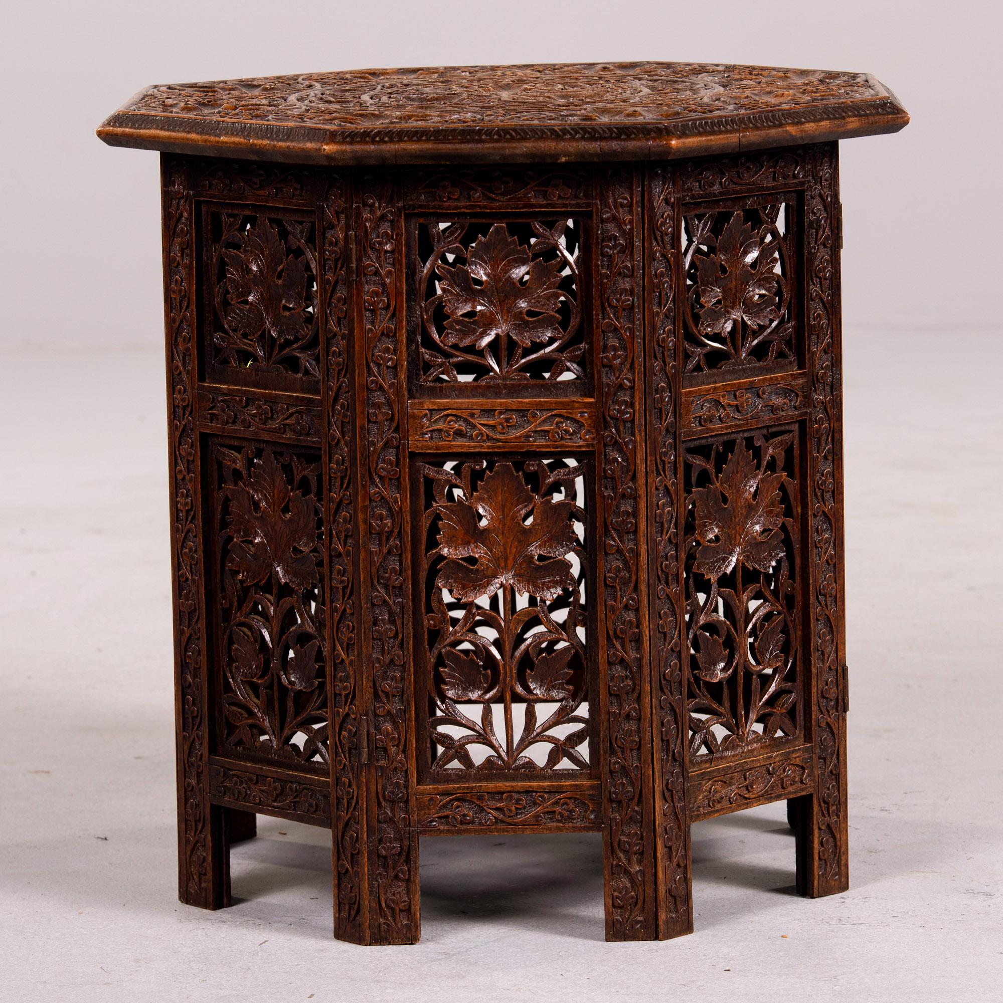 Early 20th C Anglo-Indian Folding Octagonal Table with Carved Grape Vines 2