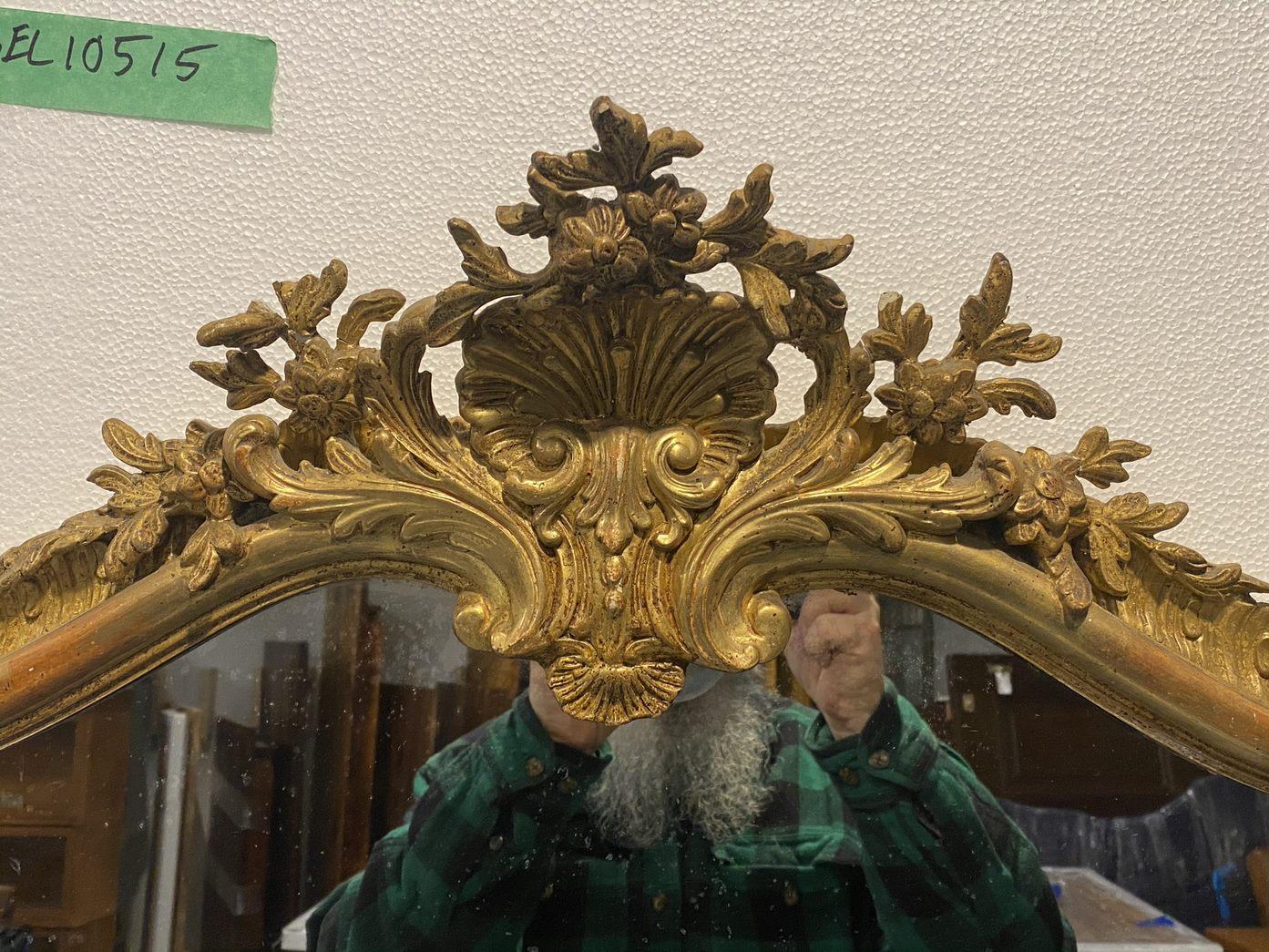 Early 20th C. Antique French Gilt Mirror Floral Details Gesso & Carved Wood 1