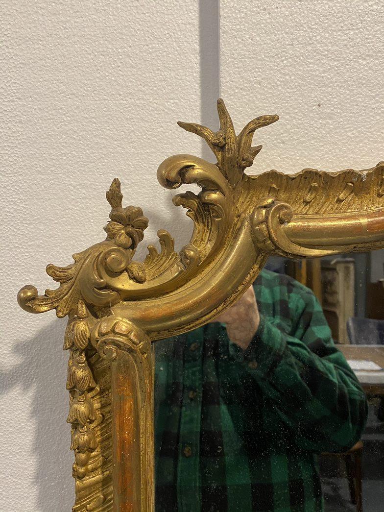 Early 20th C. Antique French Gilt Mirror Floral Details Gesso & Carved Wood 2