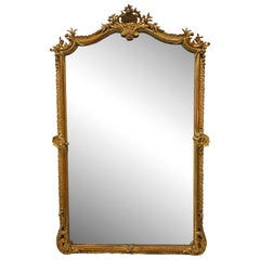 Early 20th C. Antique French Gilt Mirror Floral Details Gesso 
Carved Wood