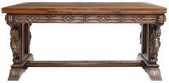 Early 20th Century Antique Renaissance Revival, Carved Oak, Draw Leaf, Table!!