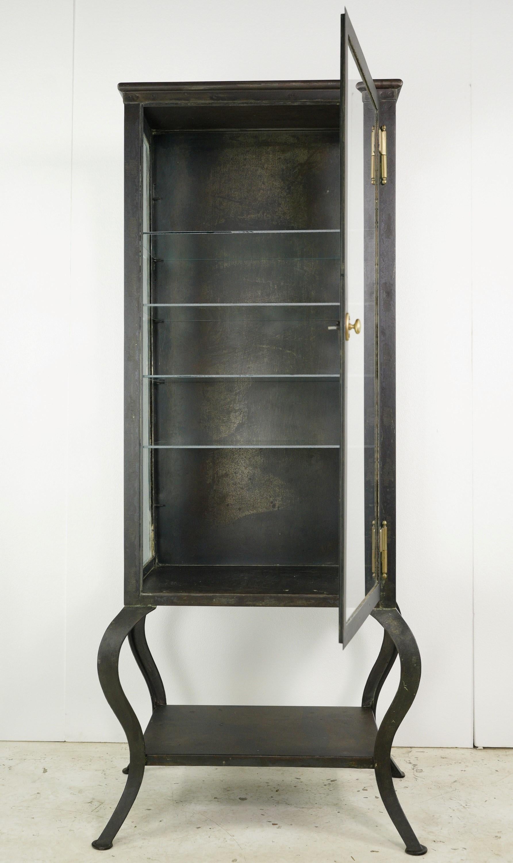 20th Century Early 20th C. Antique Steel Medical Cabinet Glass Shelves