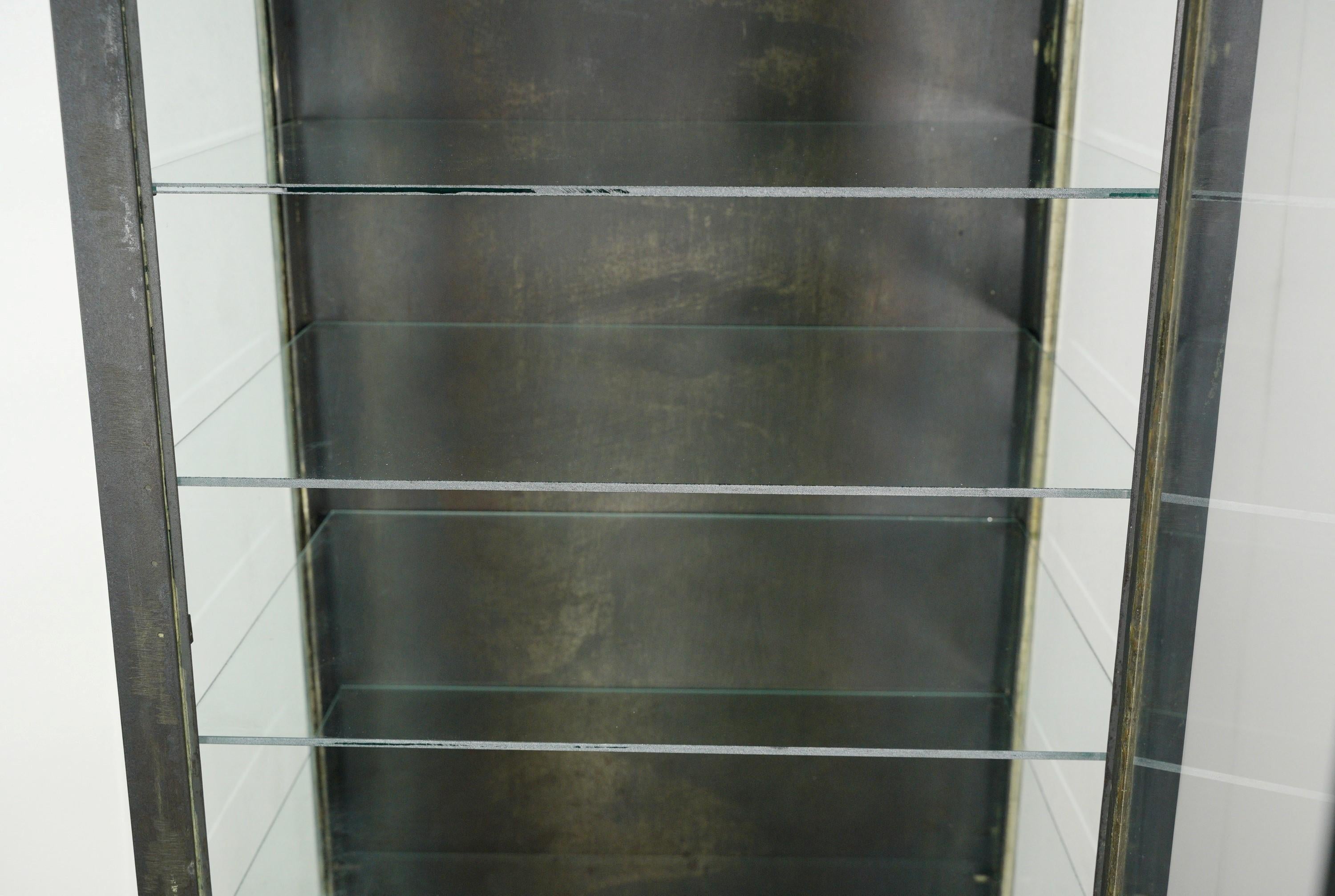 Early 20th C. Antique Steel Medical Cabinet Glass Shelves 1