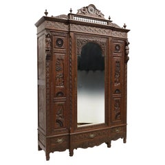 Early 20th C., Antique Triple, French Breton, Carved Oak, Mirrored Armoire!!