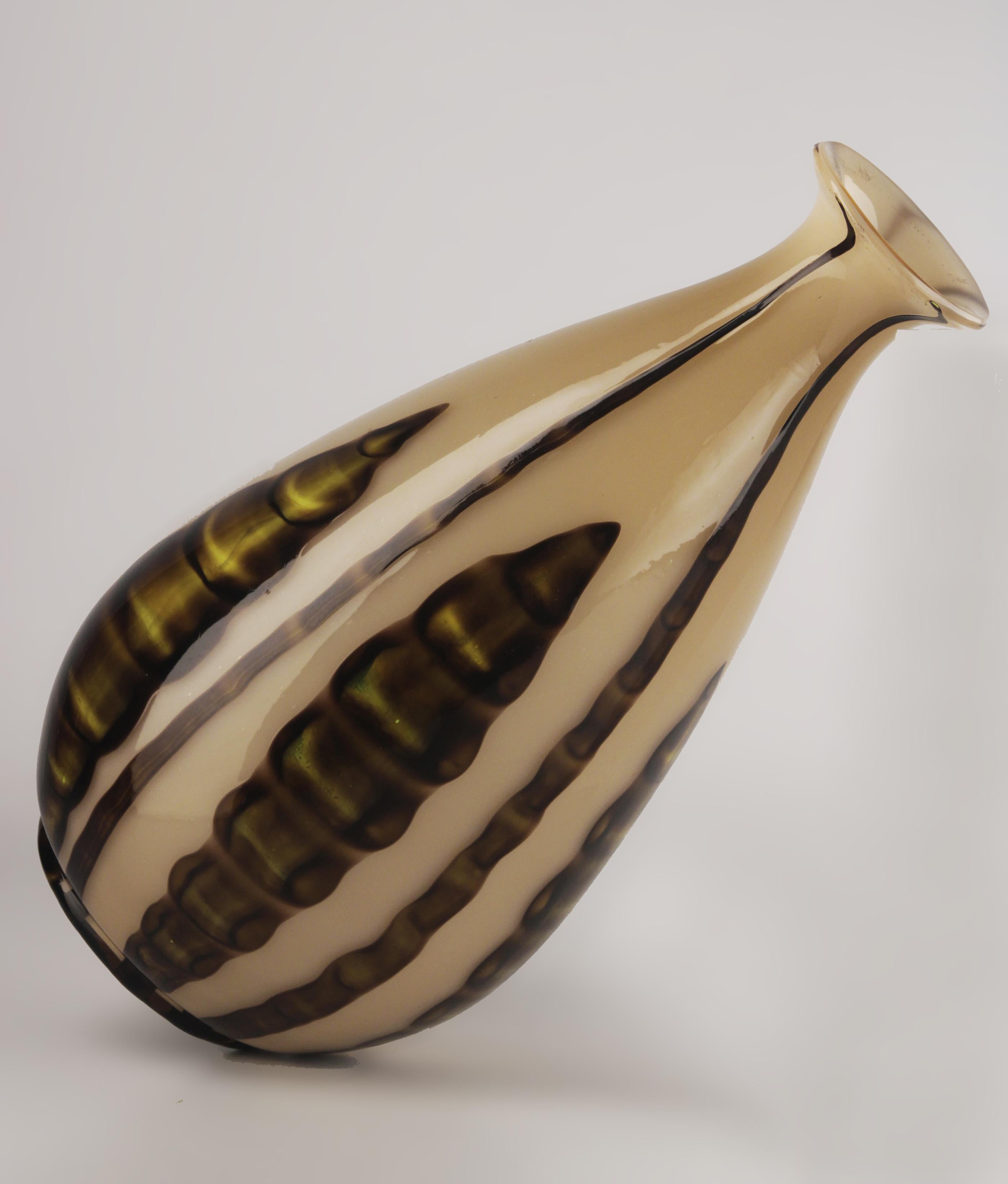 Art Deco Early 20th C. Art Déco Czech Glazed Art Glass Bulbous Vase with Plant Motifs For Sale