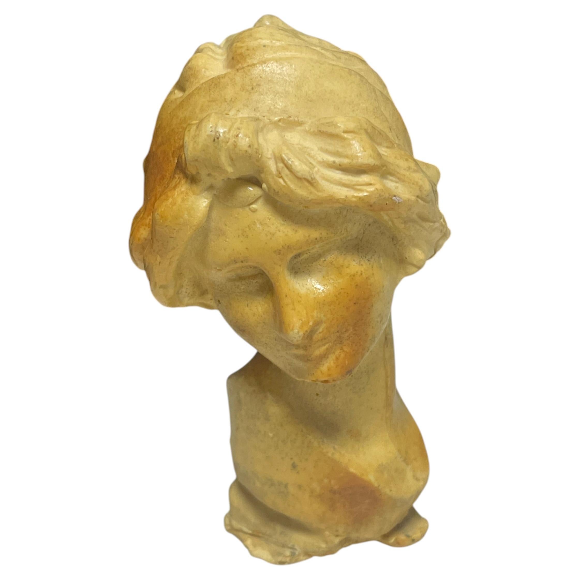 Early 20th C. Art Nouveau Hand-Carved Style Resin Female Bust Sculpture