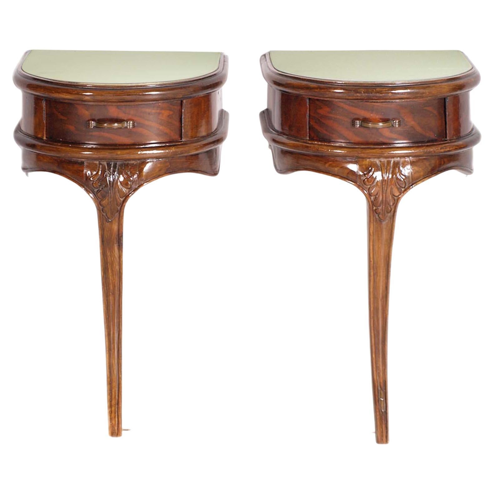 Early 20th C. Art Nouveau Nighstands in Hand-Carved Walnut by Meroni & Fossati For Sale