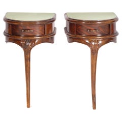 Early 20th C. Art Nouveau Nighstands in Hand-Carved Walnut by Meroni & Fossati