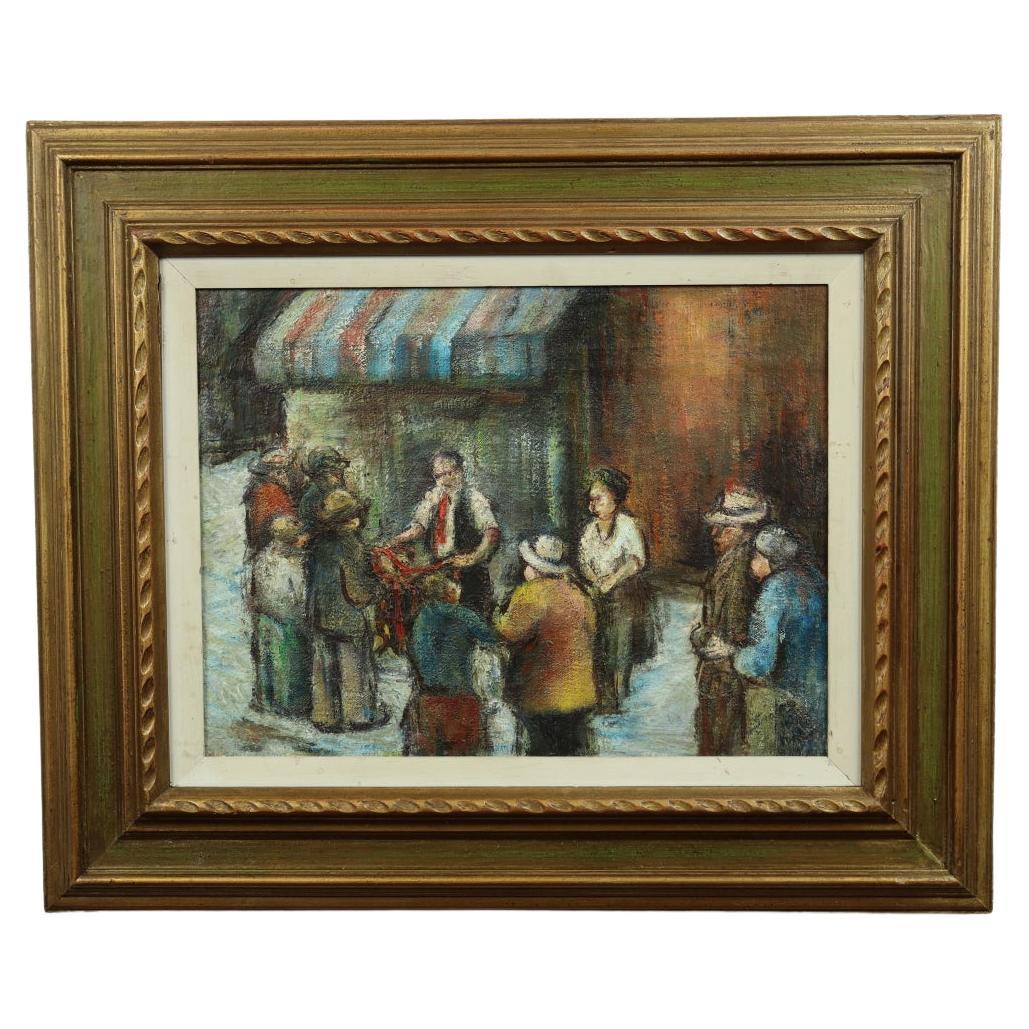 Early 20th C Ashcan School - "City Merchant #1" - Illegibly Signed Oil on Canvas For Sale