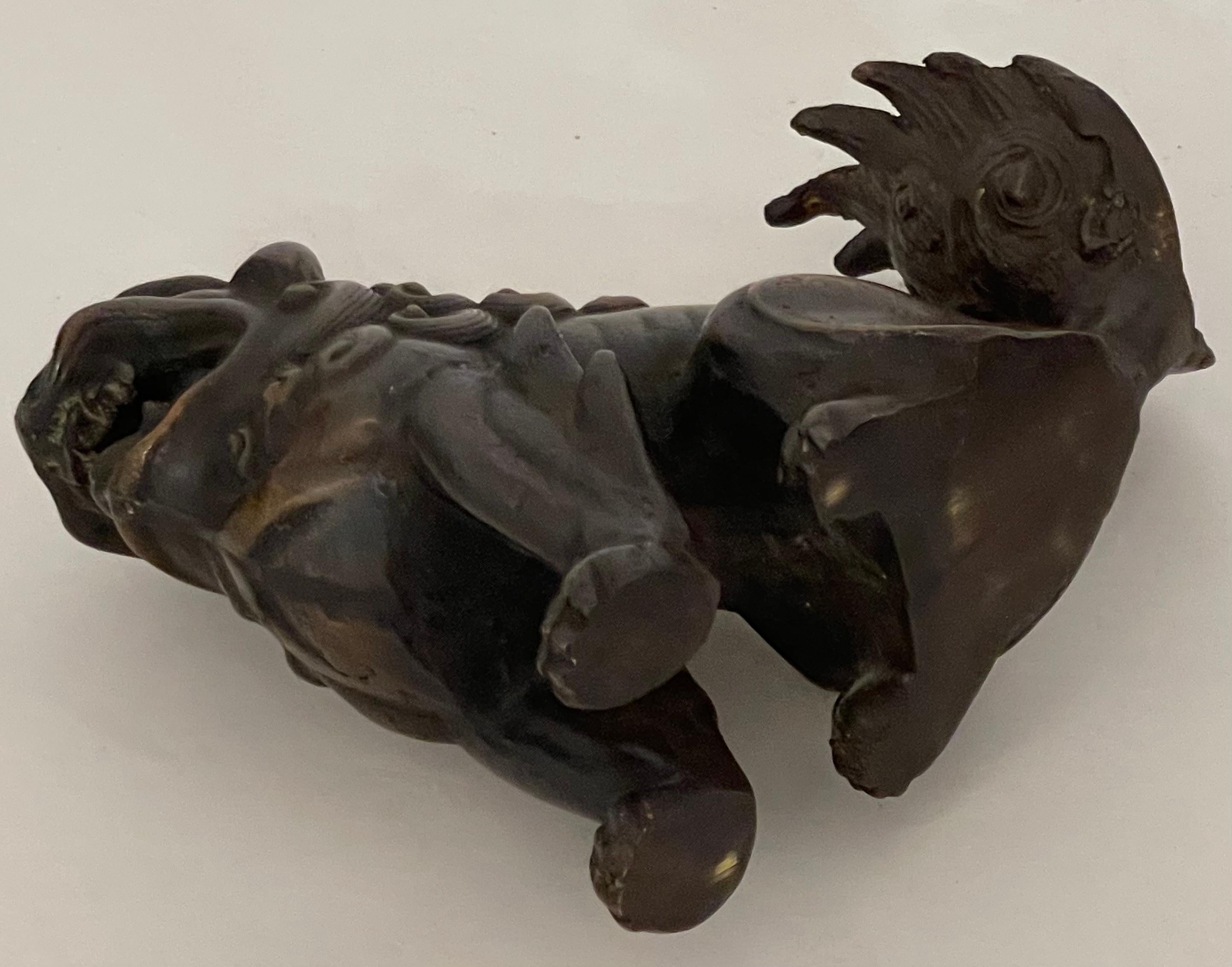 Chinese Early 20th-C. Asian Bronze Food Dogs or Lions Figurines, Pair For Sale