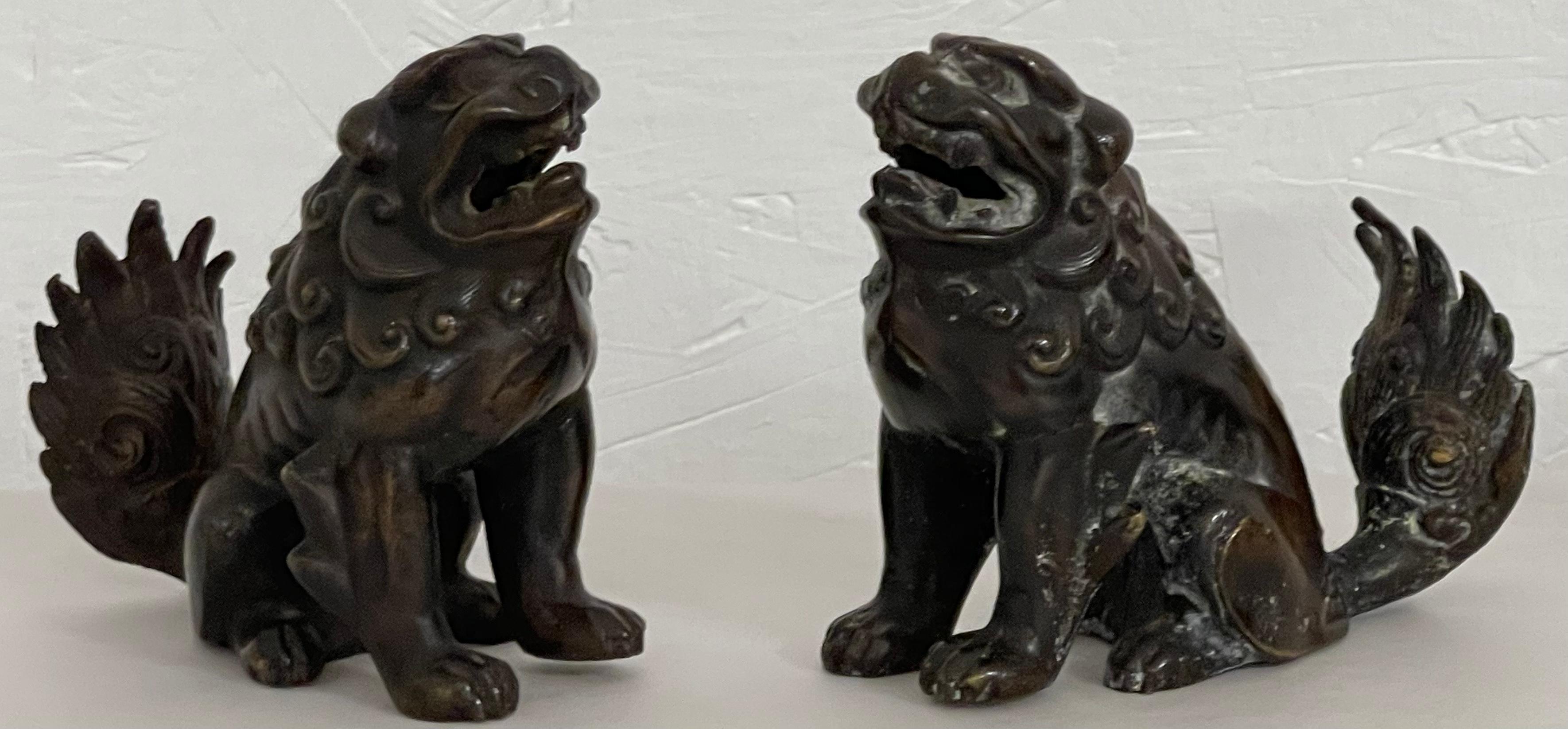 Early 20th-C. Asian Bronze Food Dogs or Lions Figurines, Pair In Good Condition For Sale In Kennesaw, GA