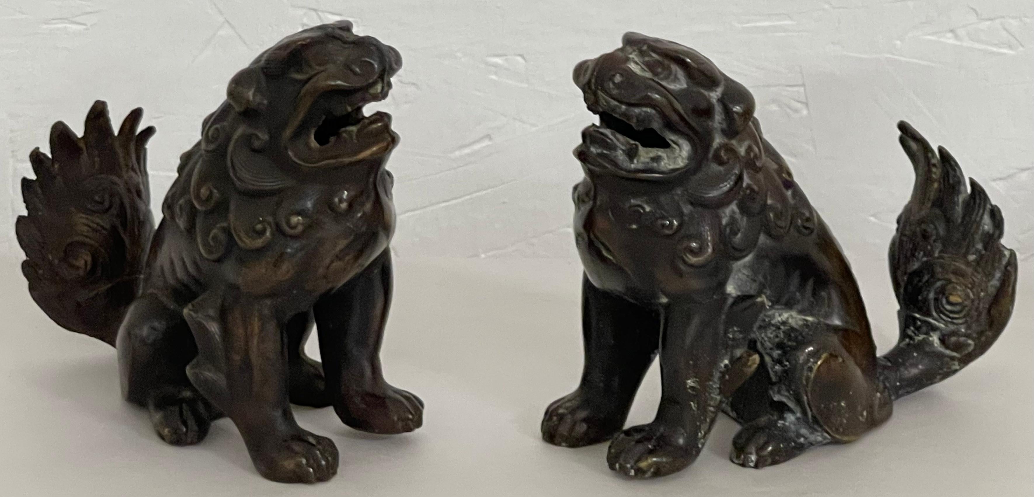 20th Century Early 20th-C. Asian Bronze Food Dogs or Lions Figurines, Pair For Sale