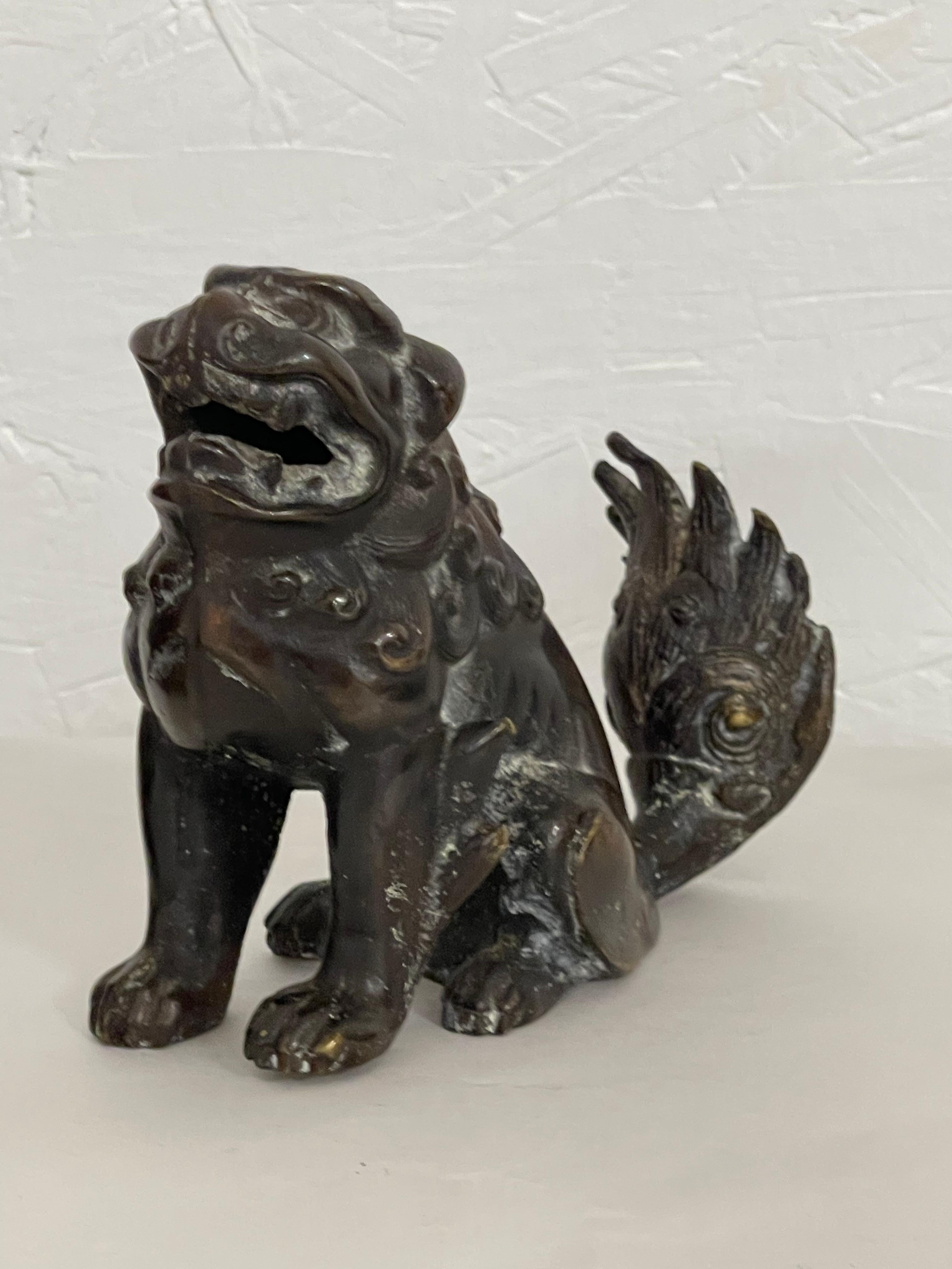 Early 20th-C. Asian Bronze Food Dogs or Lions Figurines, Pair For Sale 1