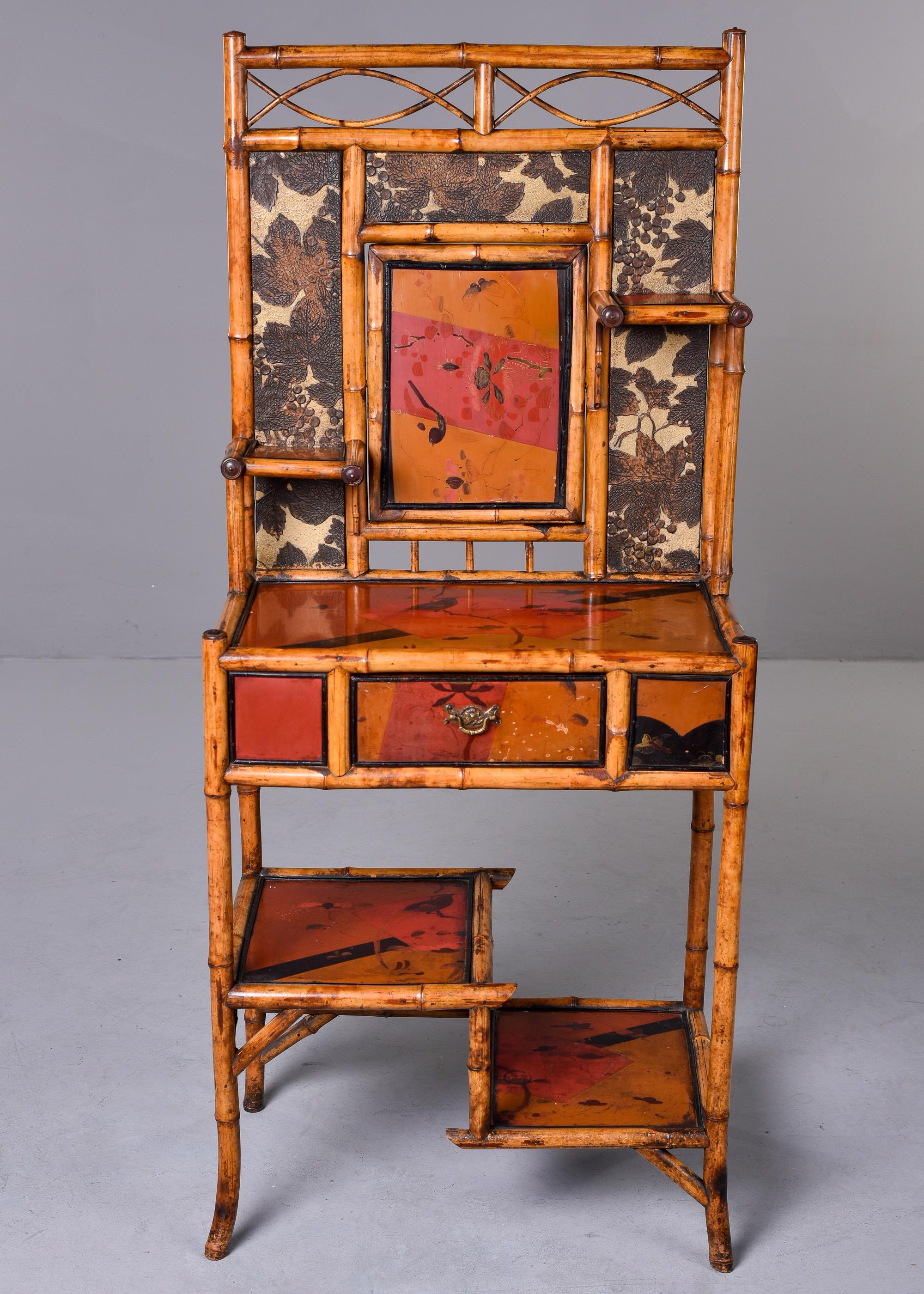Early 20th C Asian Style English Bamboo Hall Cupboard or Stand 8