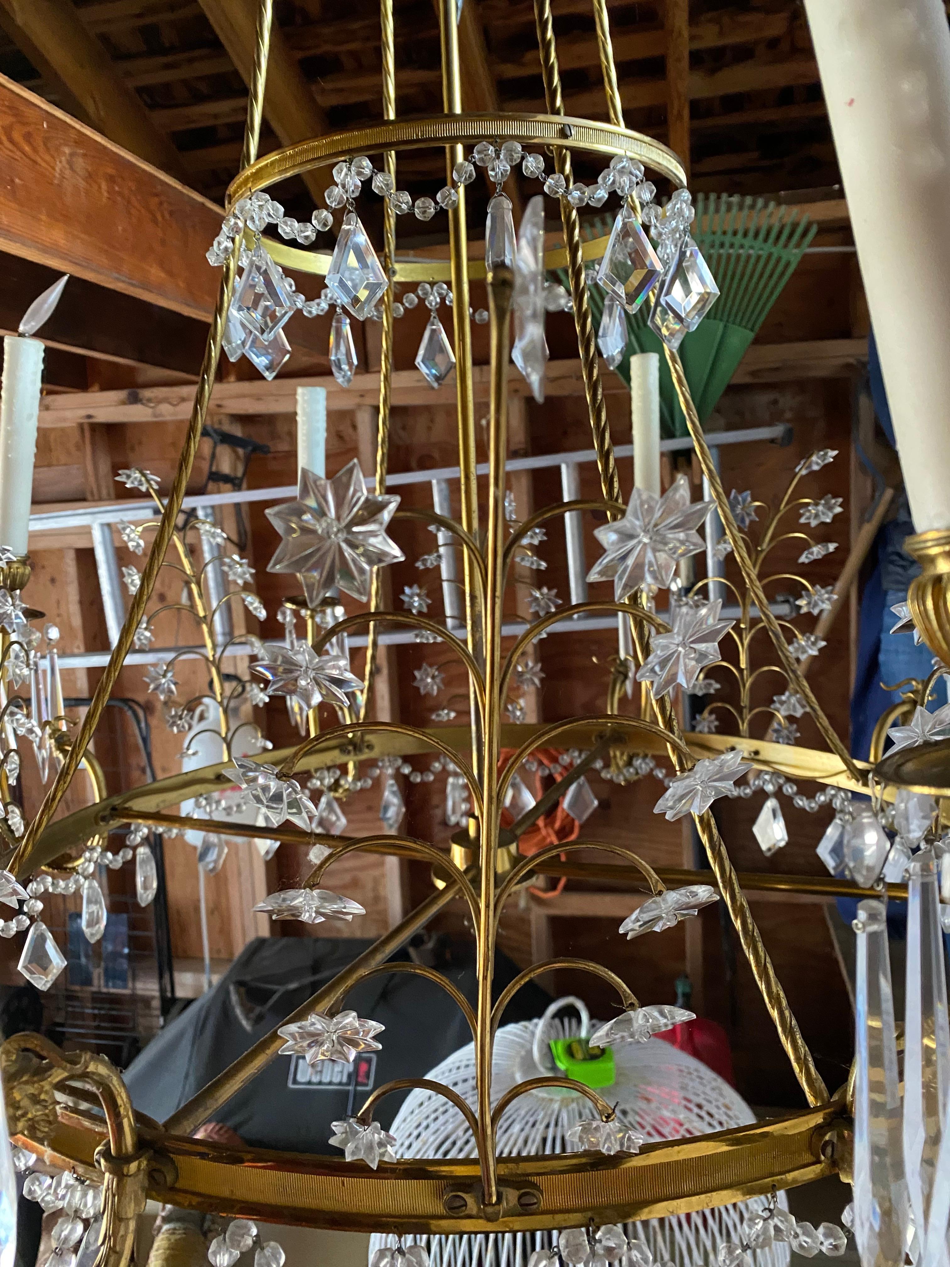 Early 20th C Baltic Russian Neoclassical Eight-Arm Brass & Crystal Chandelier For Sale 6