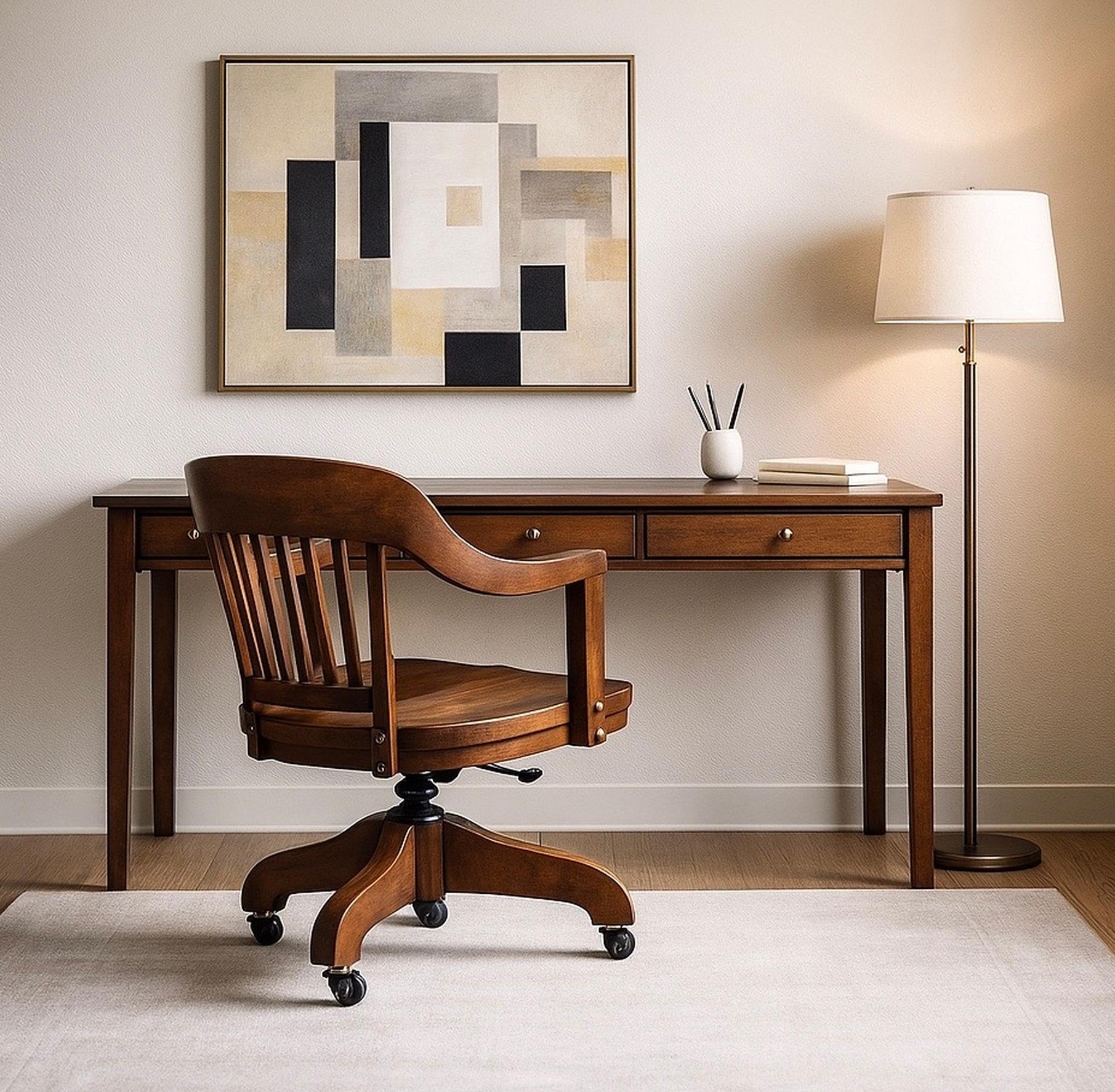 Anfang 20. Bank of England Gunlocke Oak Tilting Rolling Banker's Desk Chair im Zustand „Gut“ im Angebot in Kennesaw, GA