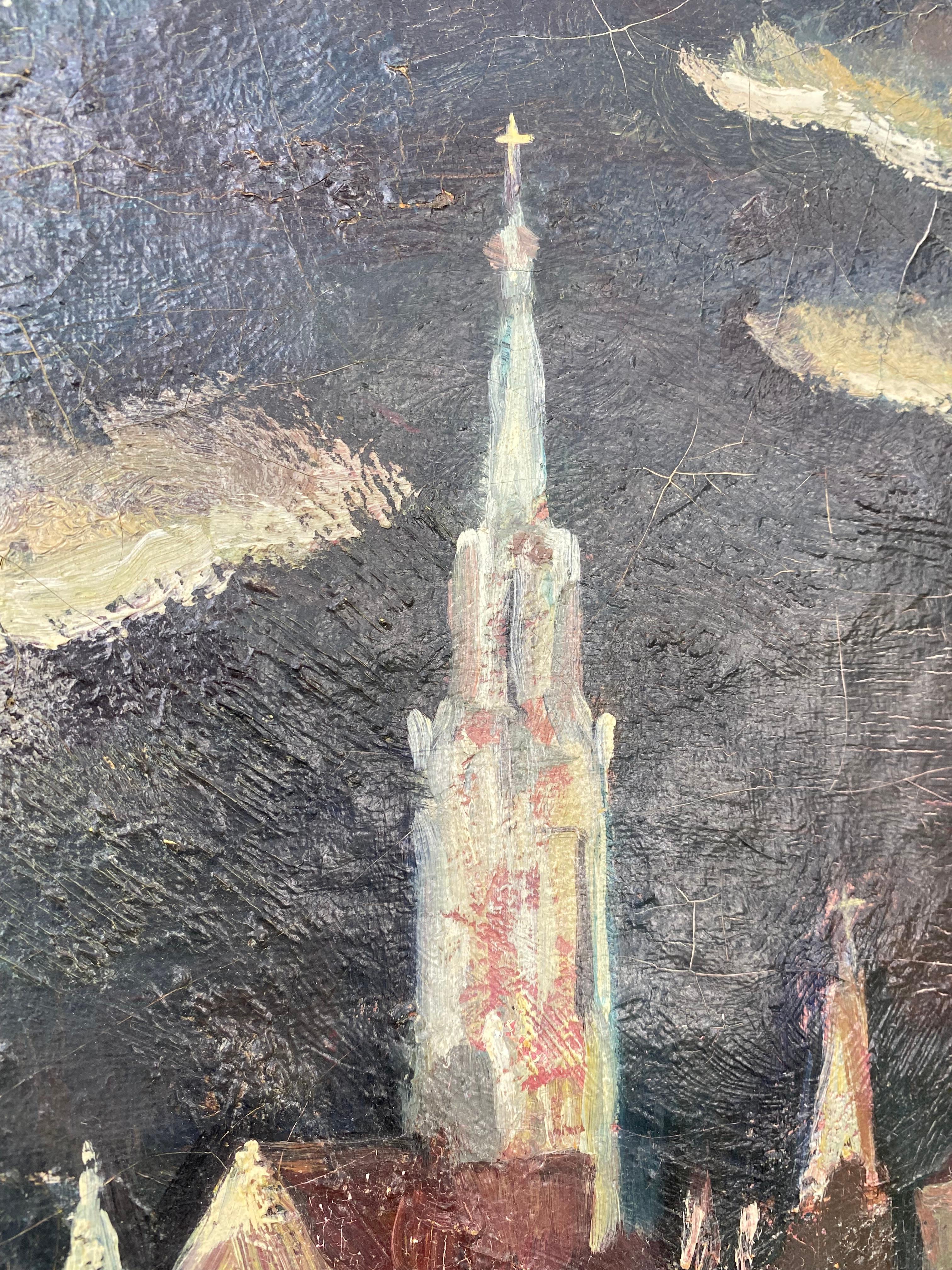 Hand-Painted Early 20th C. Bertha De Hellebranth Painting of Budapest Castle (Hungary) For Sale