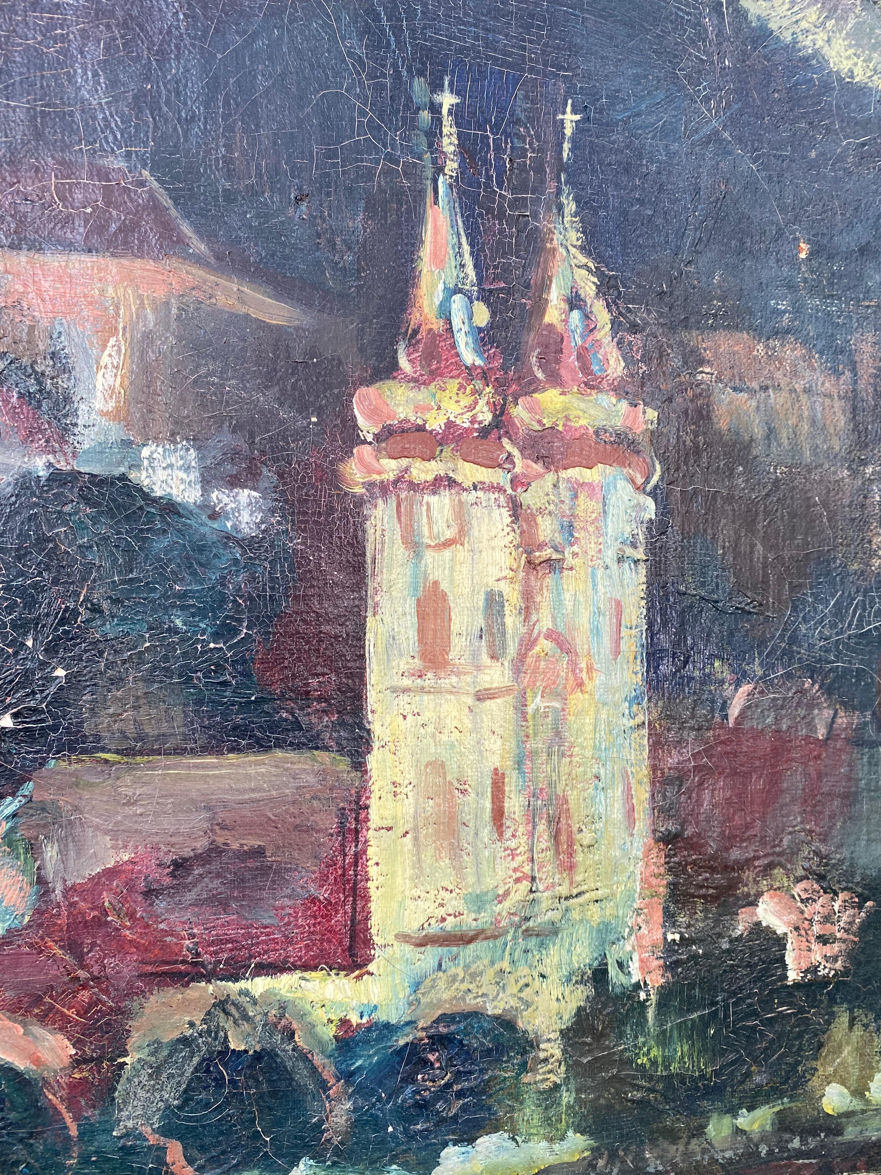 20th Century Early 20th C. Bertha De Hellebranth Painting of Budapest Castle (Hungary) For Sale