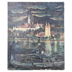 Early 20th C. Bertha De Hellebranth Painting of Budapest Castle (Hungary)