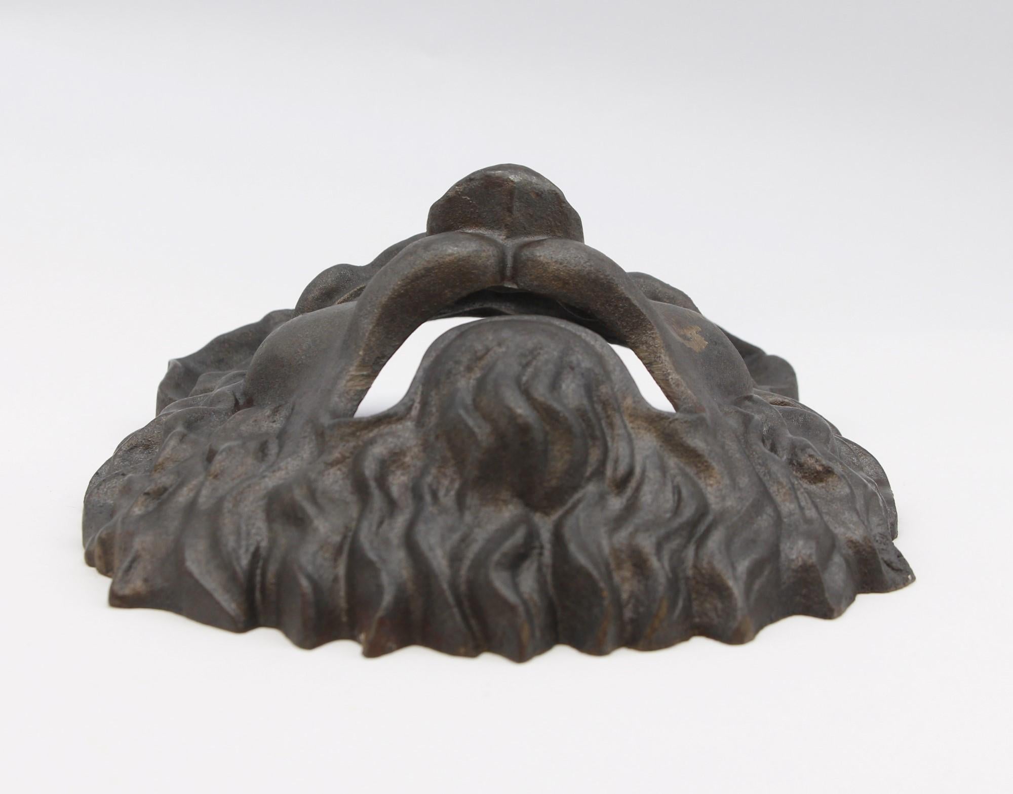 American Early 20th C Black Cast Iron Roaring Lion Head Wall Mount For Sale