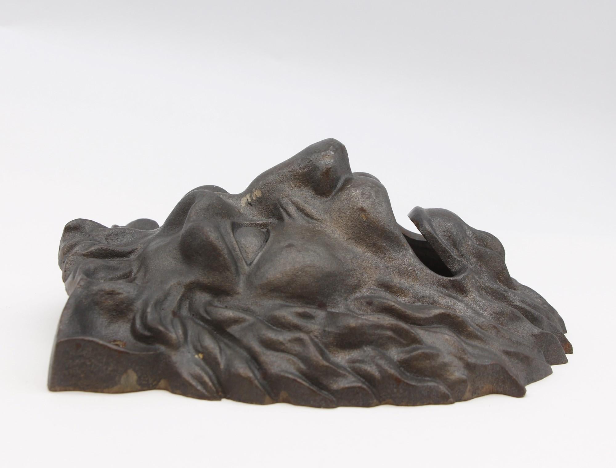 Early 20th C Black Cast Iron Roaring Lion Head Wall Mount In Good Condition For Sale In New York, NY