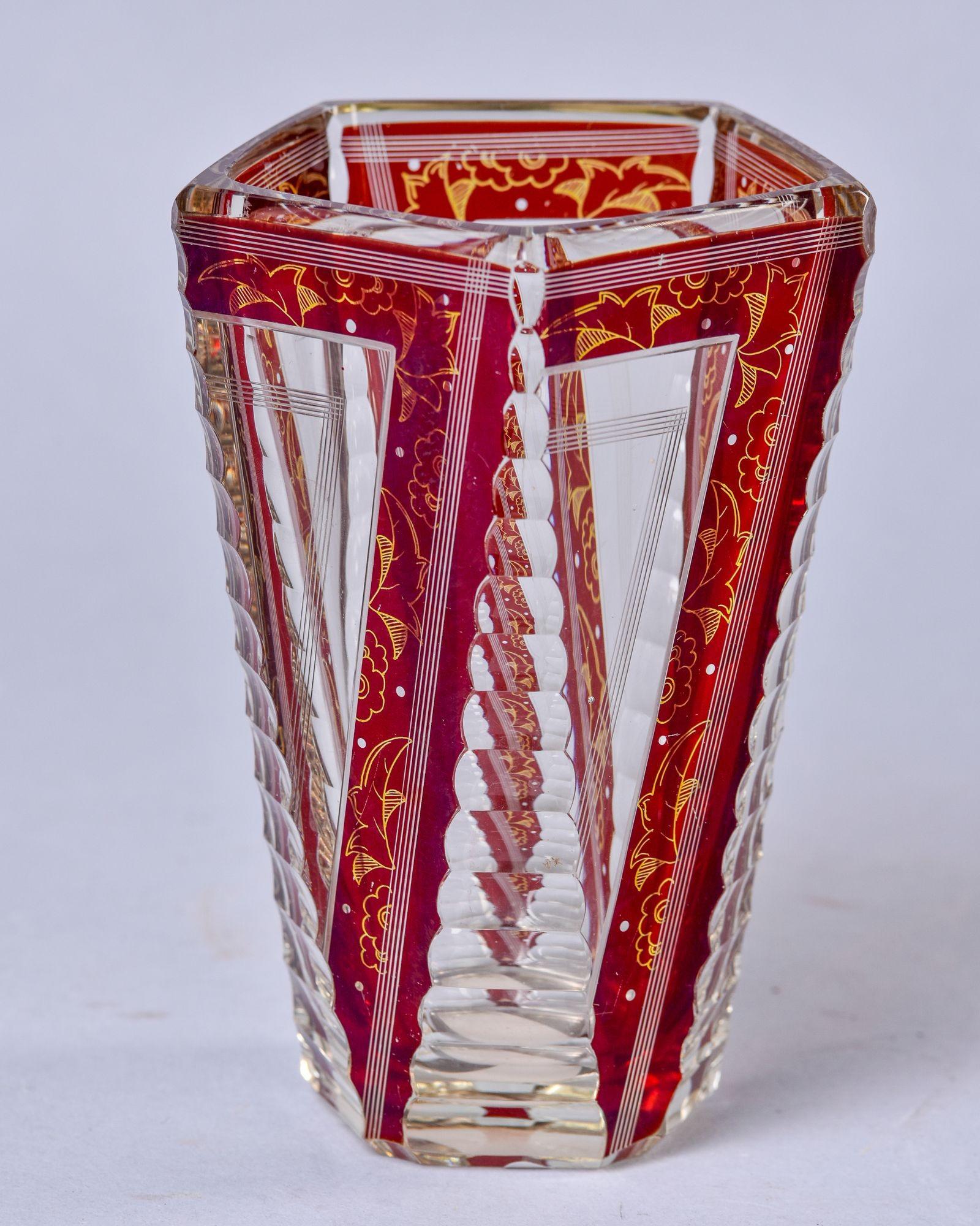 Cut Glass Early 20th C Bohemian Glass Vase with Cut to Red Detailed Design For Sale