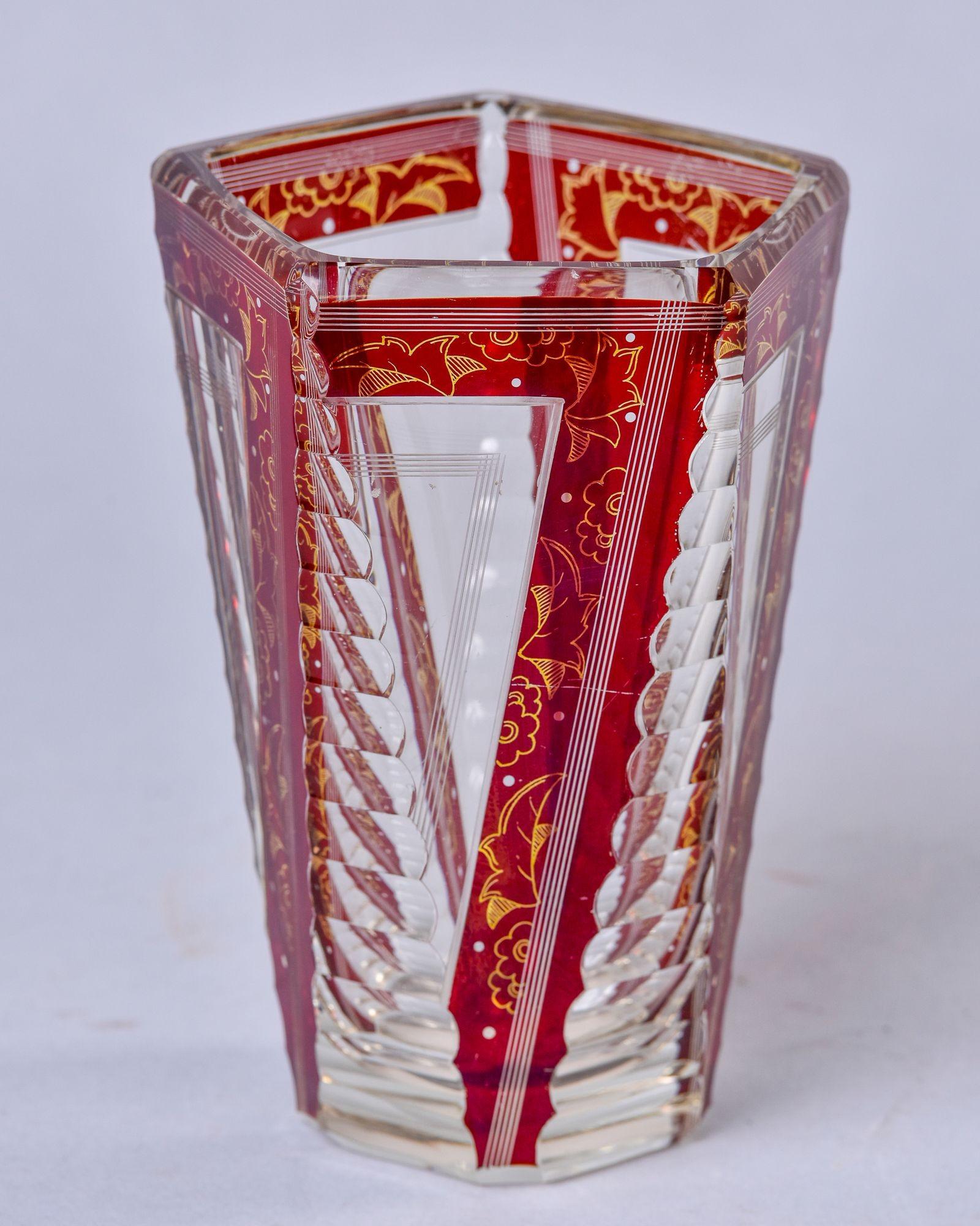 Early 20th C Bohemian Glass Vase with Cut to Red Detailed Design For Sale 1