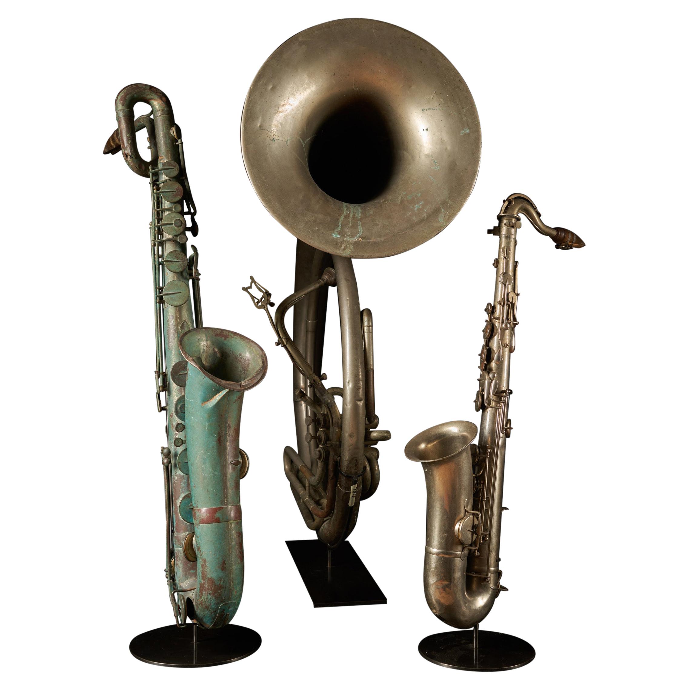 Early 20th C. Bombardon and Two Saxophones by F. Cauwelaert