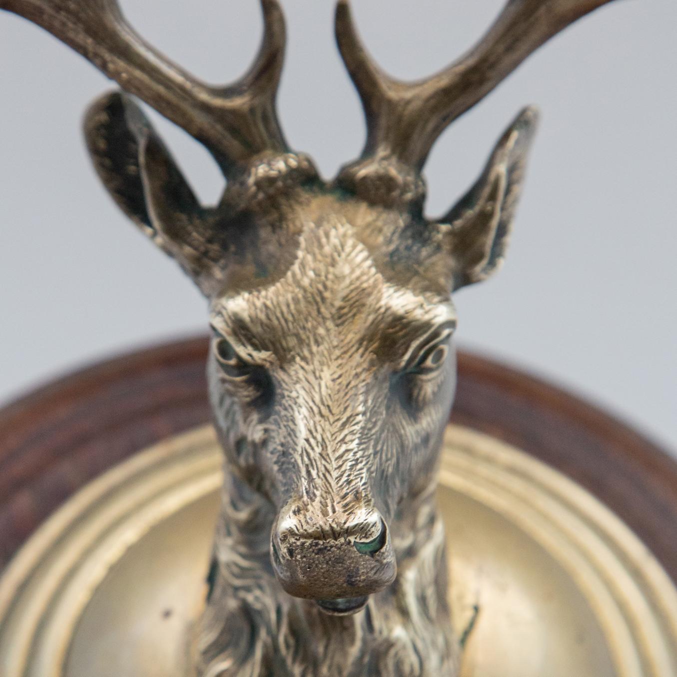 Early 20th Century Brass Deer Head Mounted on a Wooden Plaque 1