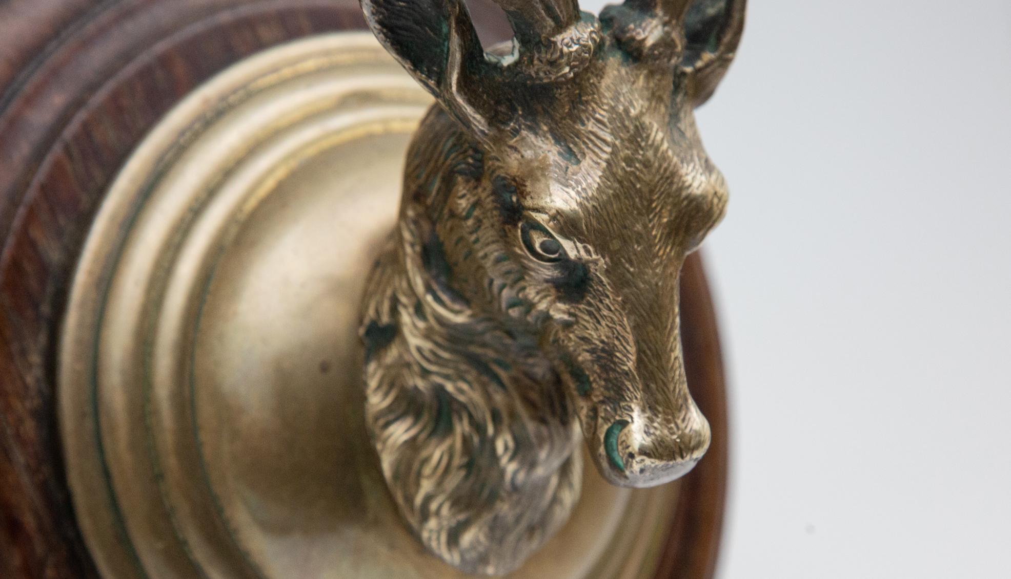 Early 20th Century Brass Deer Head Mounted on a Wooden Plaque 2