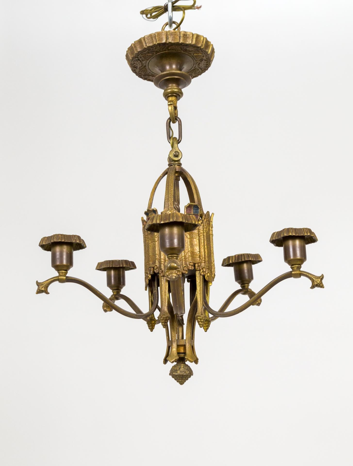 Early 20th C. Brass Nouveau Chandelier For Sale 5
