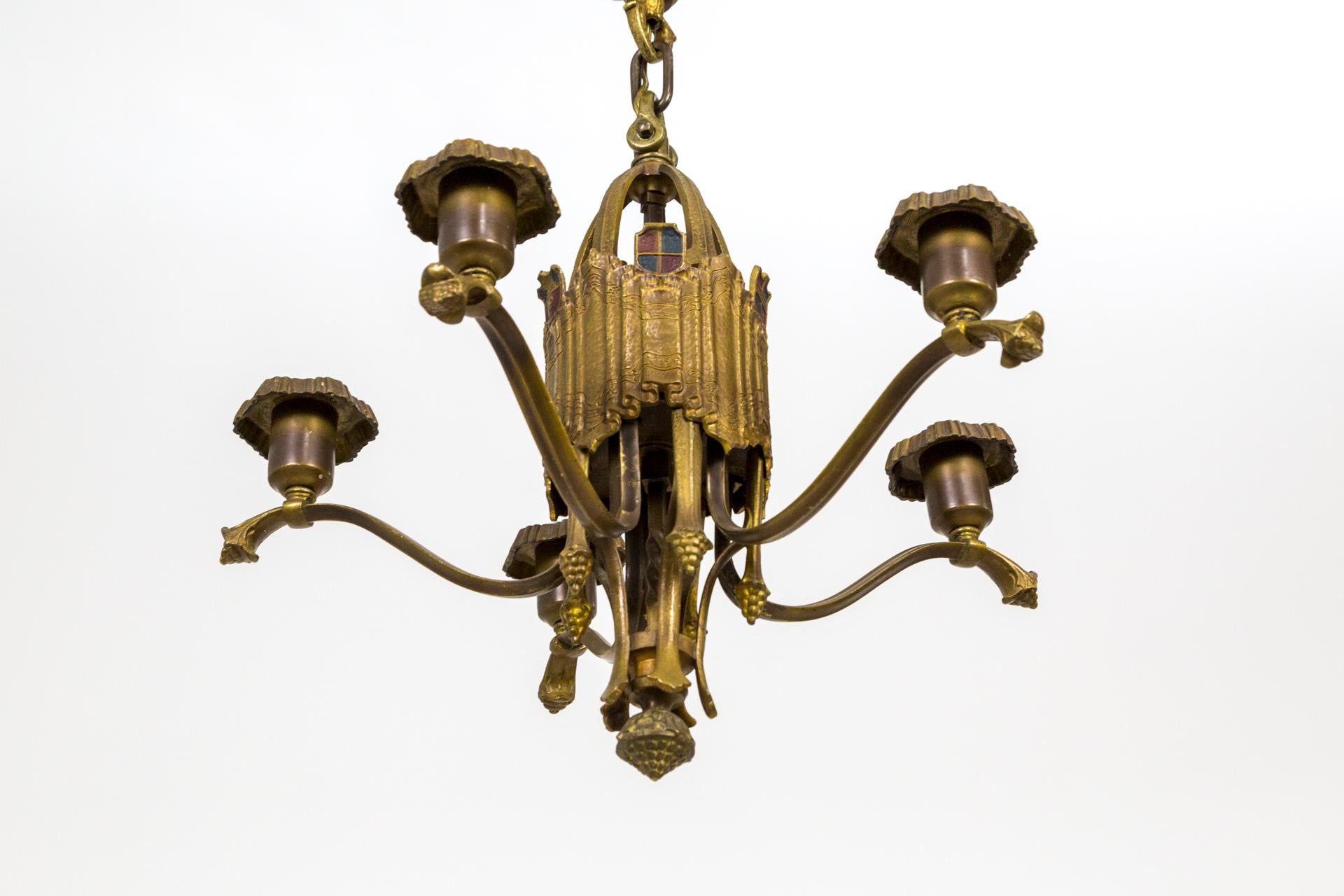 Early 20th C. Brass Nouveau Chandelier In Good Condition For Sale In San Francisco, CA