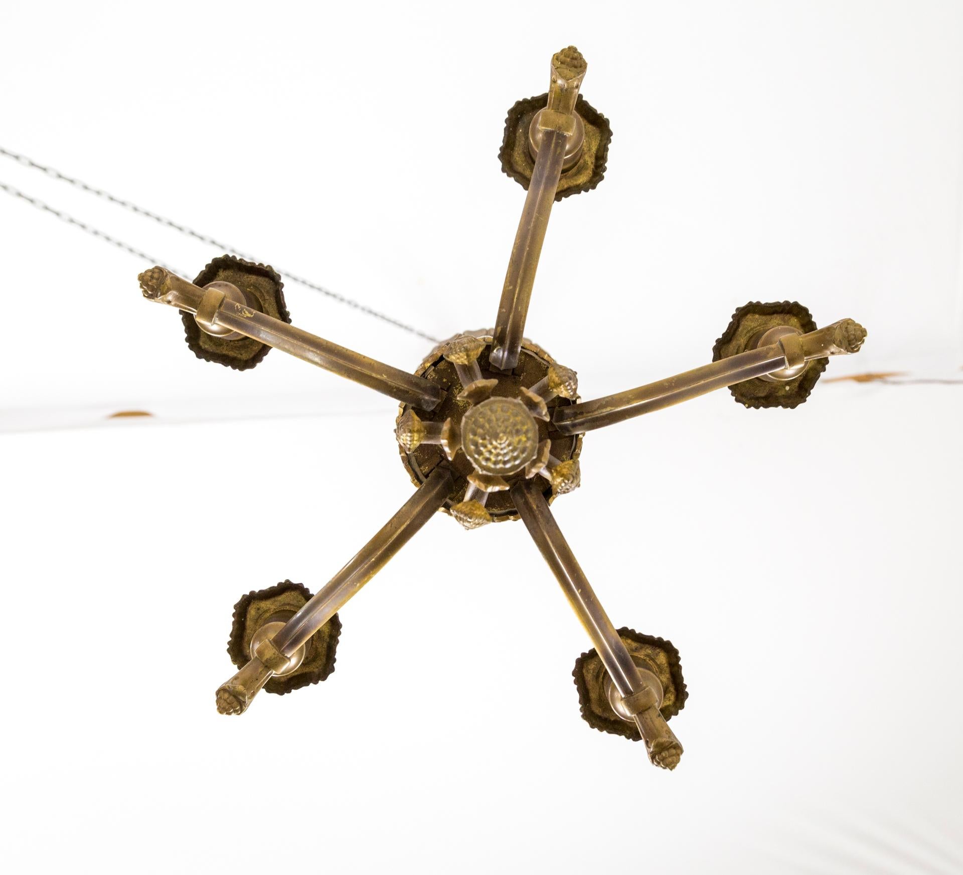 Early 20th C. Brass Nouveau Chandelier For Sale 1