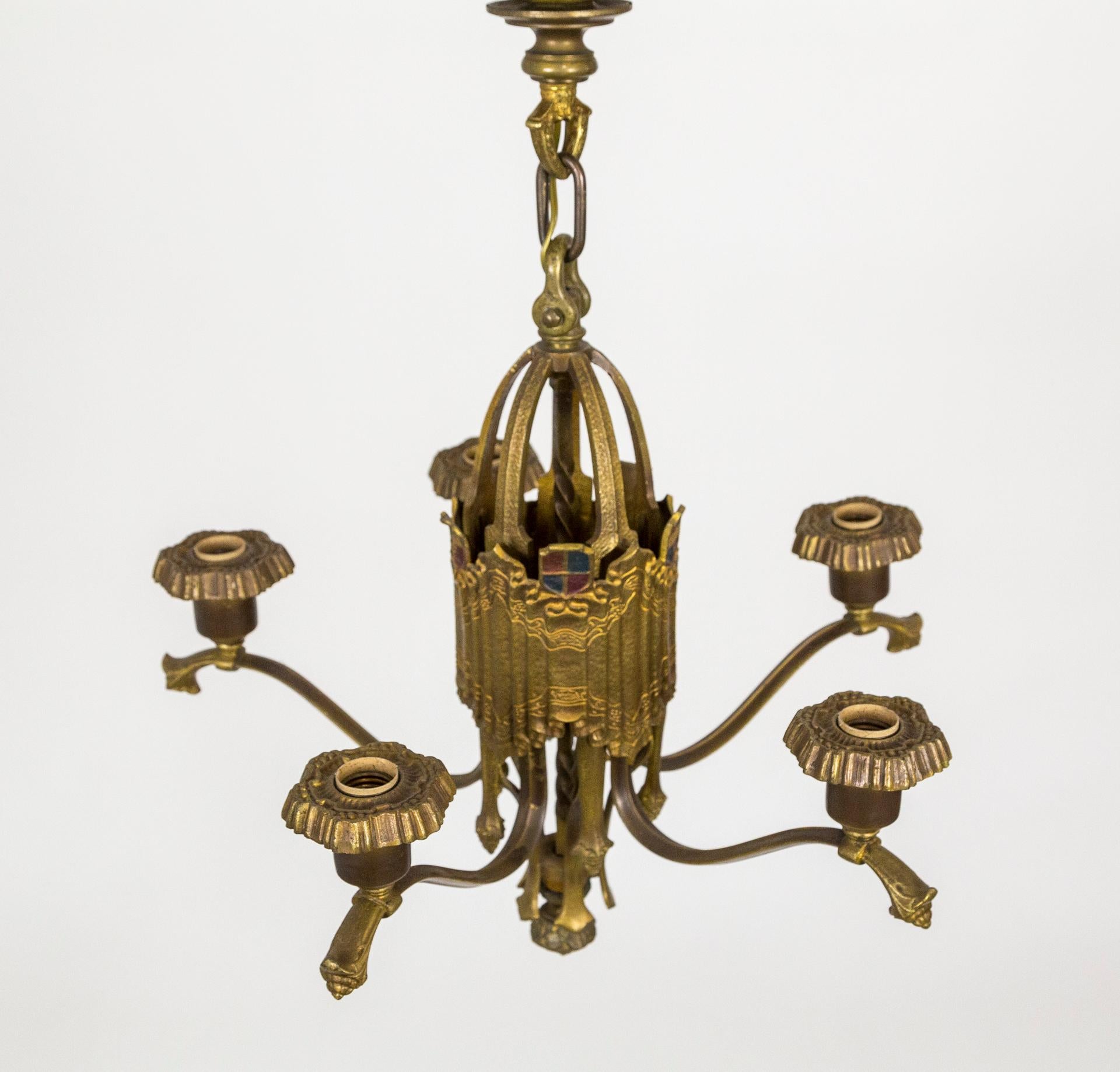Early 20th C. Brass Nouveau Chandelier For Sale 2