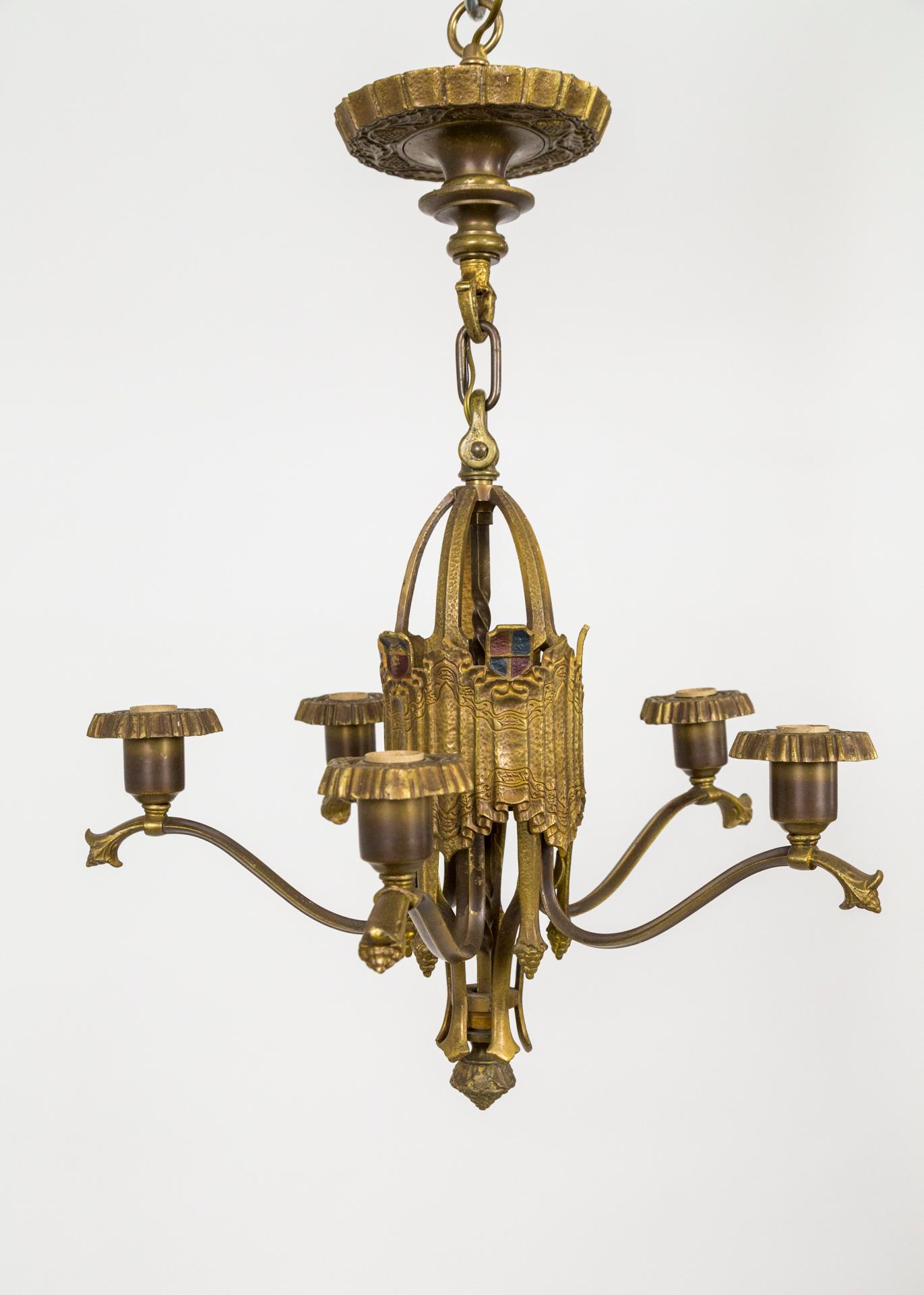Early 20th C. Brass Nouveau Chandelier For Sale 3