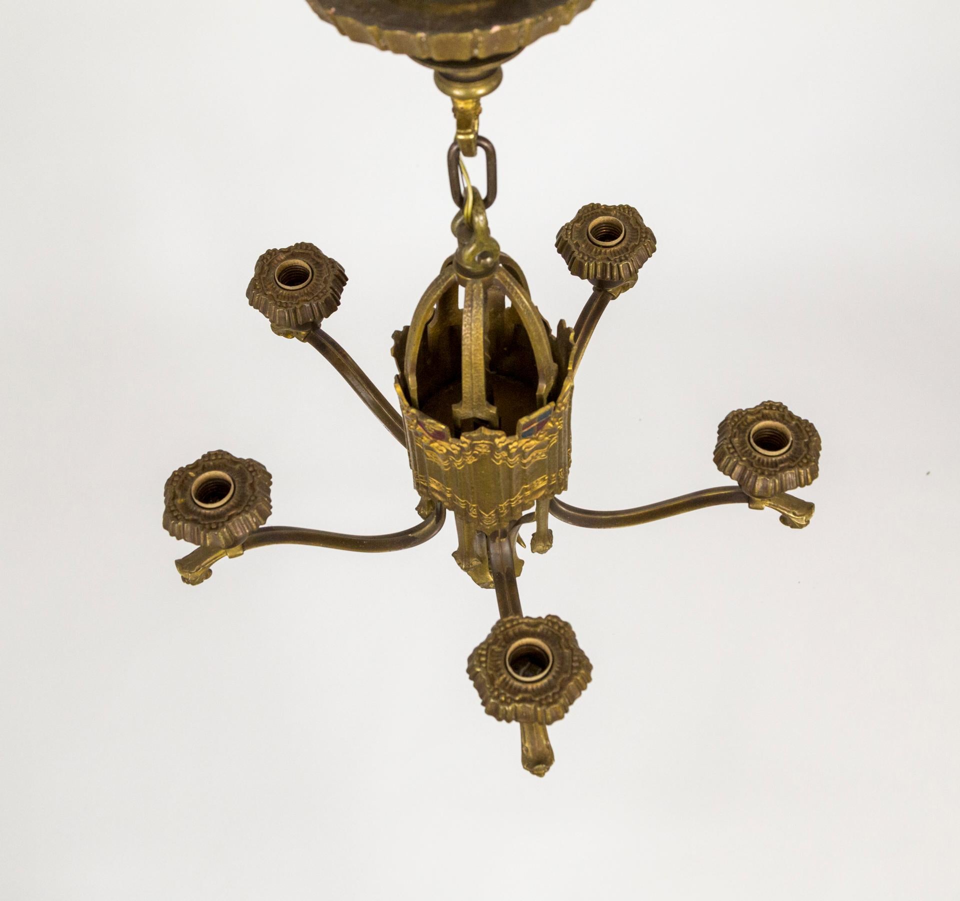 Early 20th C. Brass Nouveau Chandelier For Sale 4