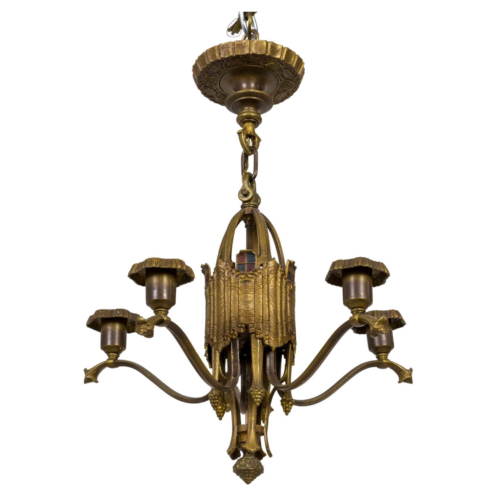 Early 20th C. Brass Nouveau Chandelier For Sale