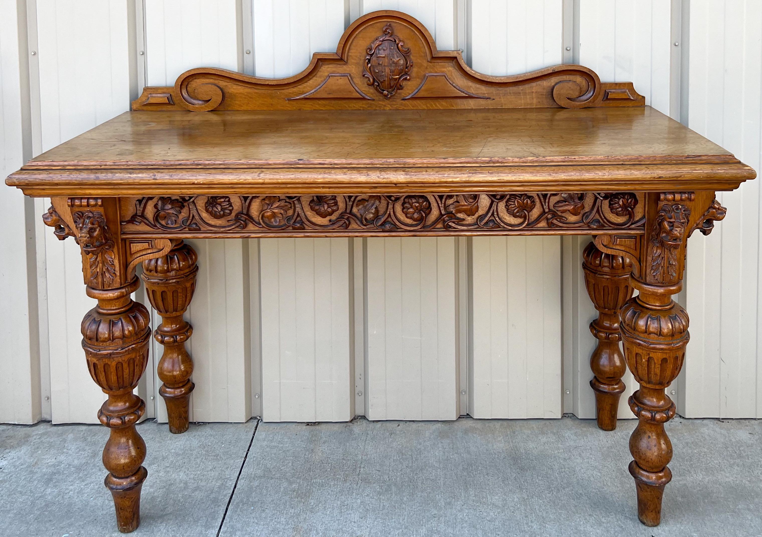 20th Century Early 20th-C. British Colonial Heavily Carved Oak Sideboard  / Server For Sale