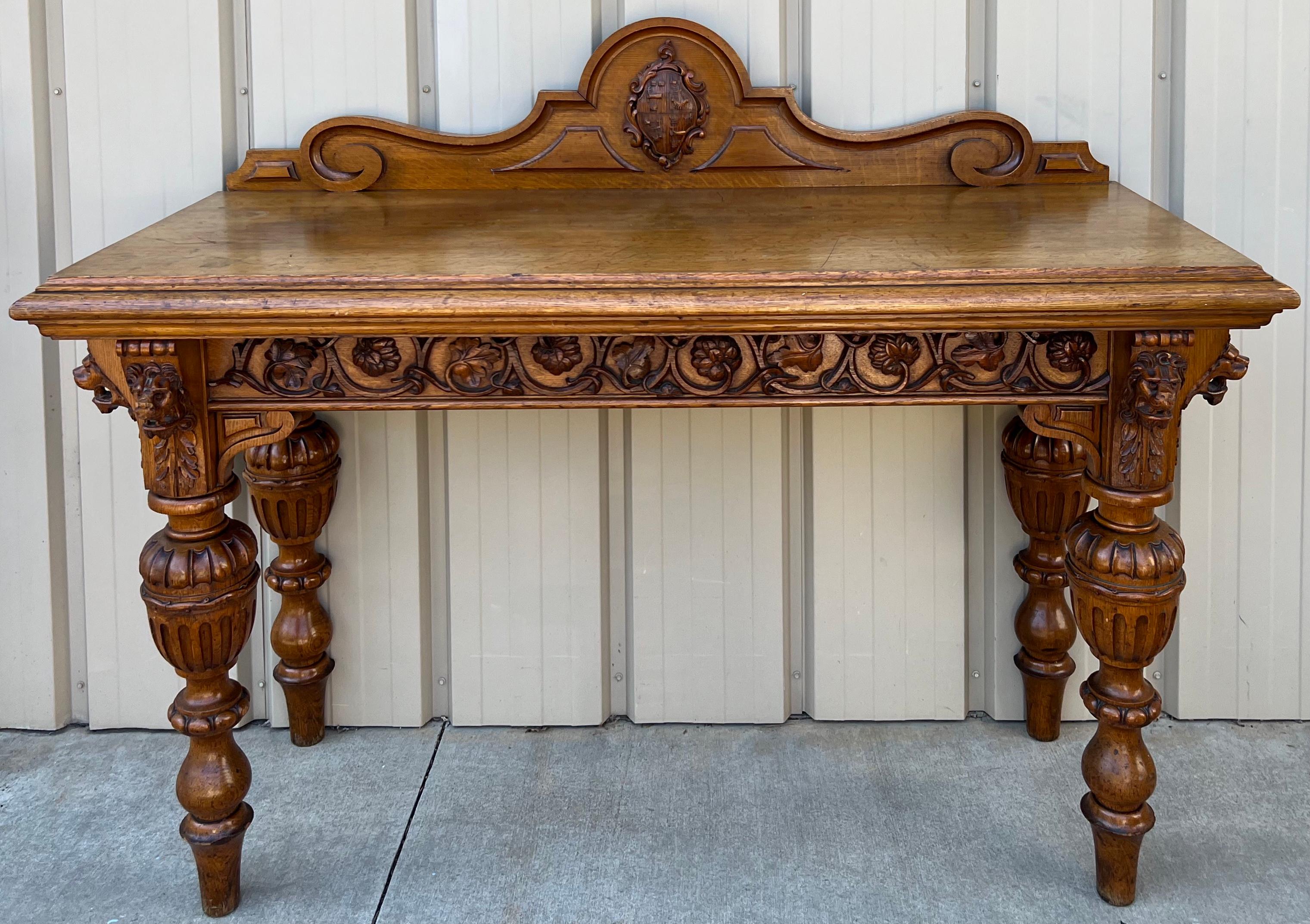 Early 20th-C. British Colonial Heavily Carved Oak Sideboard  / Server For Sale 1